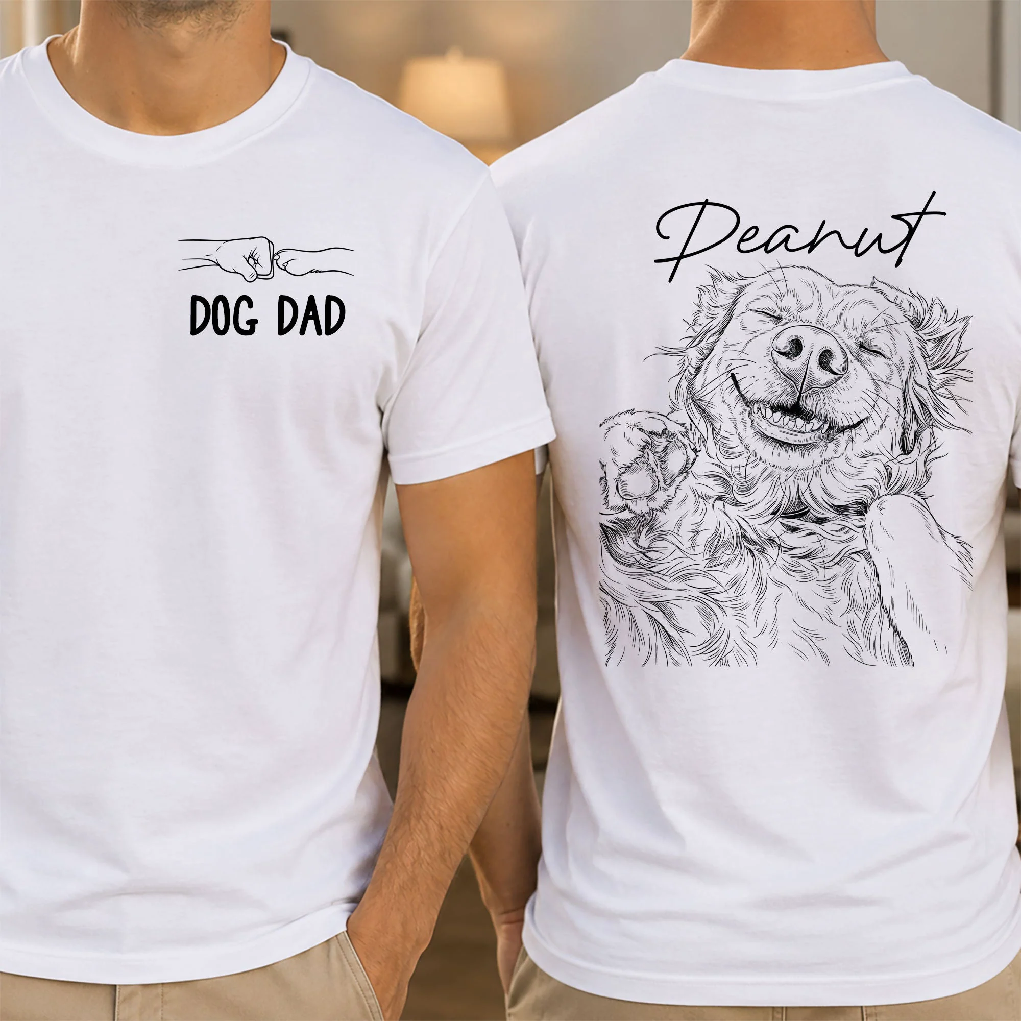 Custom Photo Sketch Line Art Dog Dad Shirt Gift For Him, Husband, Dad - Personalized Shirt