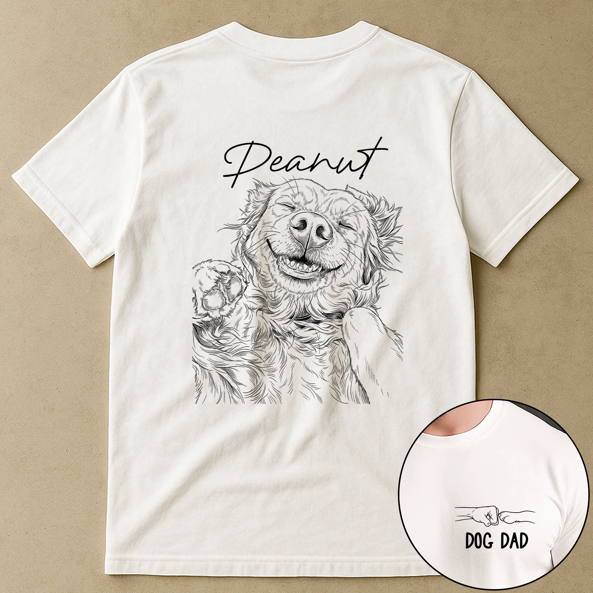 Custom Photo Sketch Line Art Dog Dad Shirt Gift For Him, Husband, Dad - Personalized Shirt - Image 2