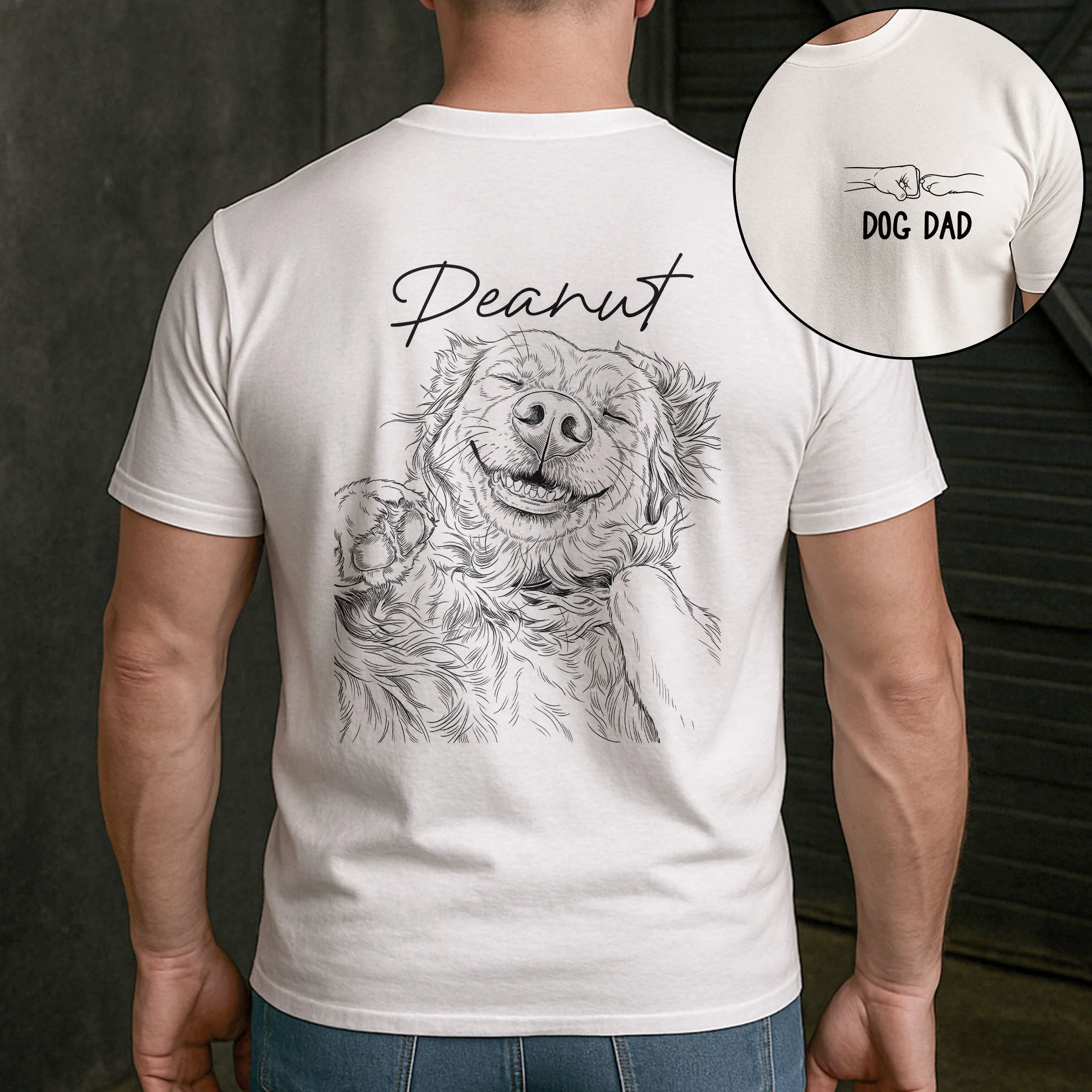 Custom Photo Sketch Line Art Dog Dad Shirt Gift For Him, Husband, Dad - Personalized Shirt - Image 5