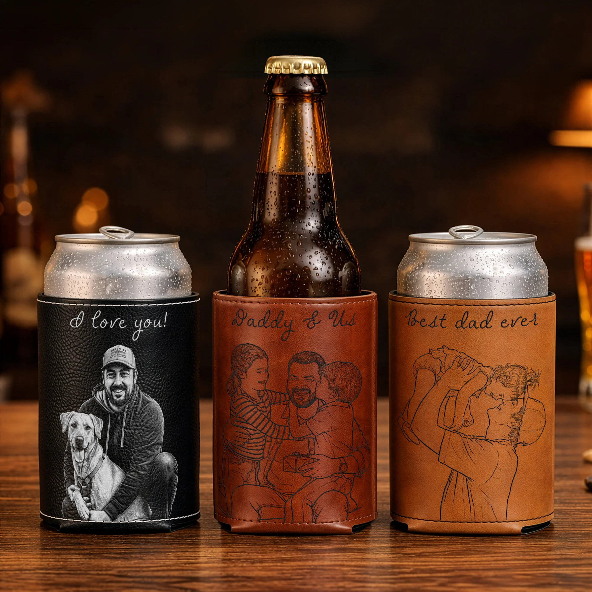 Custom Photo Sketch Line Art Father's Day Gift For Dad, Husband - Personalized Can Cooler
