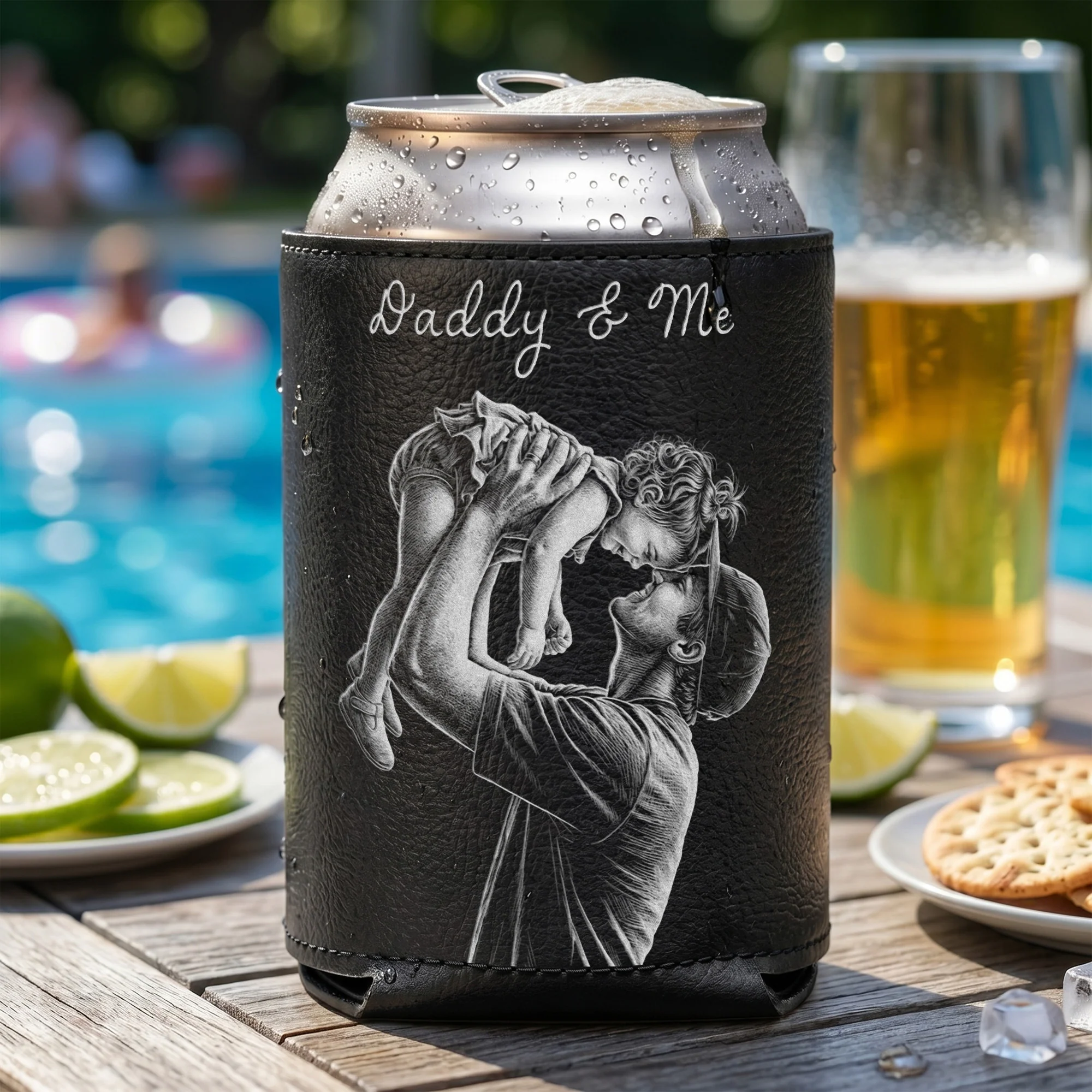 Custom Photo Sketch Line Art Father's Day Gift For Dad, Husband - Personalized Can Cooler - Image 5