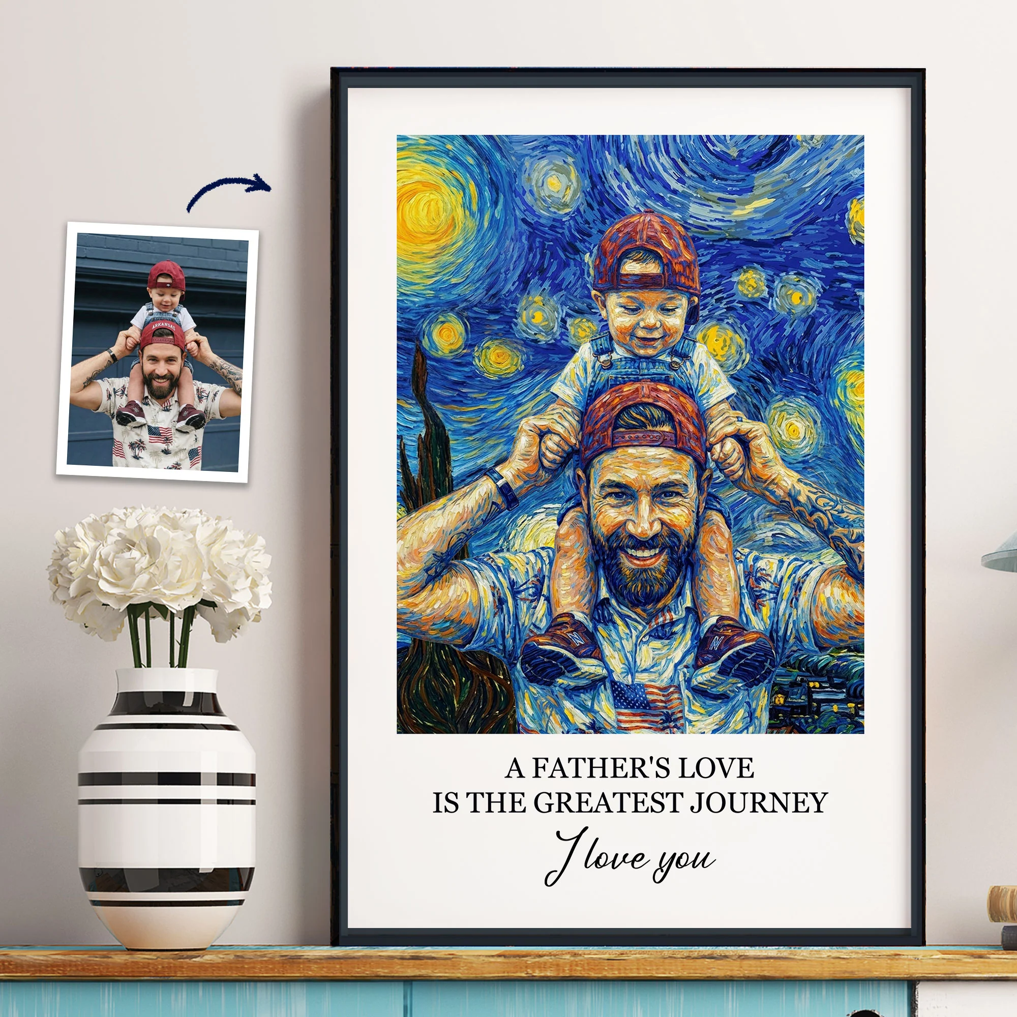 Custom Photo Van Gogh Art Father's Day Gift For Dad, Husband - Personalized Poster
