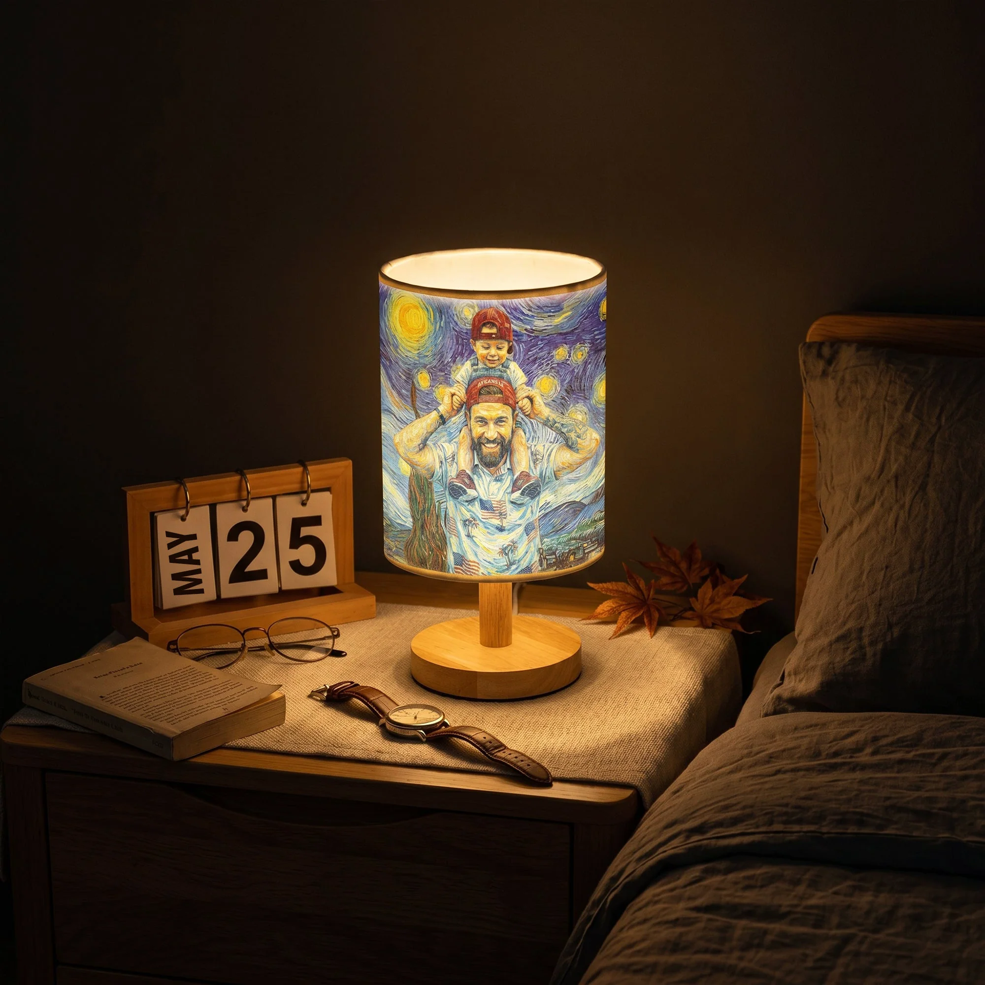 Custom Photo Van Gogh Style Father's Day Gift For New Dad, Husband - Personalized Fabric Lamp - Image 6