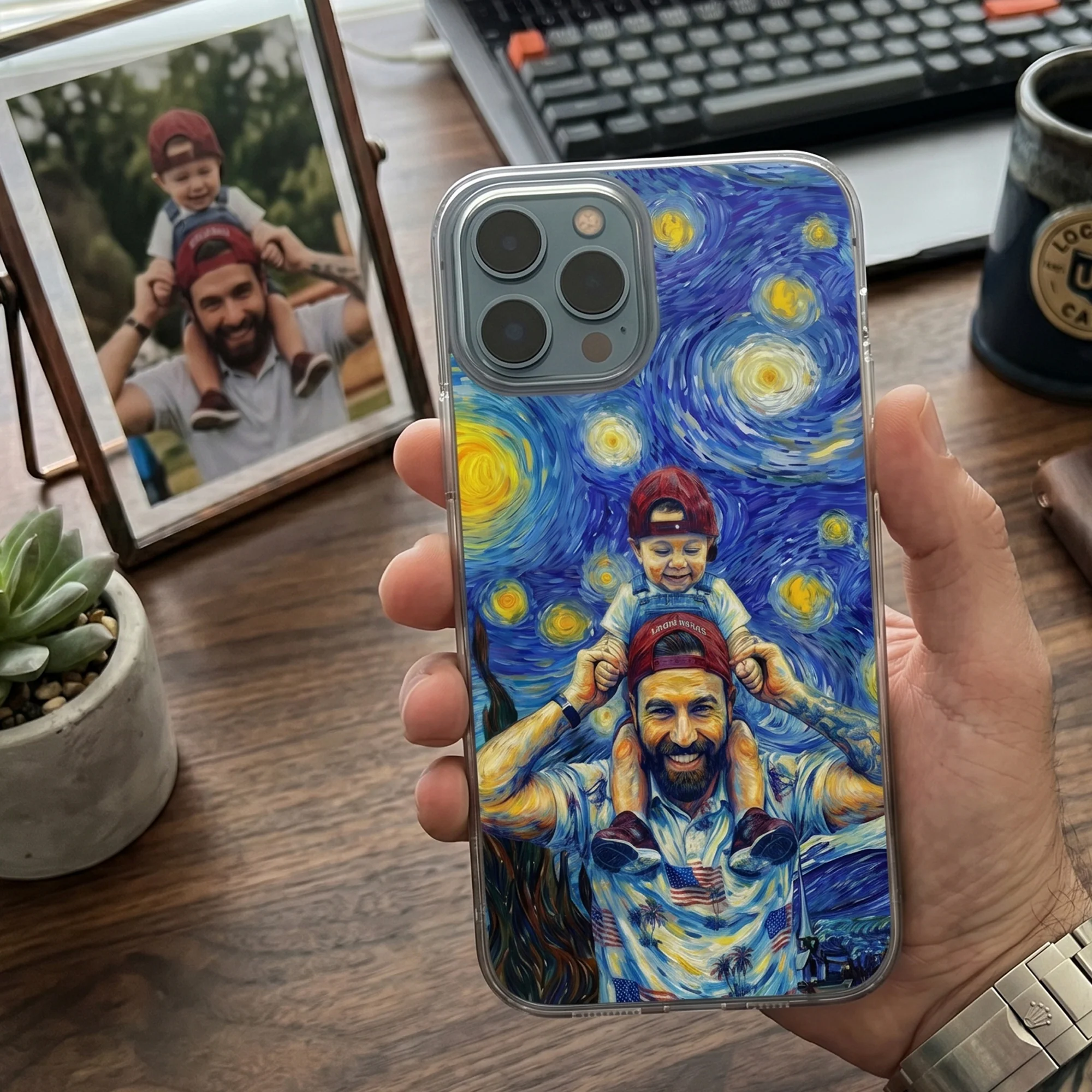 Custom Photo Van Gogh Style Father's Day Gift For New Dad, Husband - Personalized Phone Case - Image 4