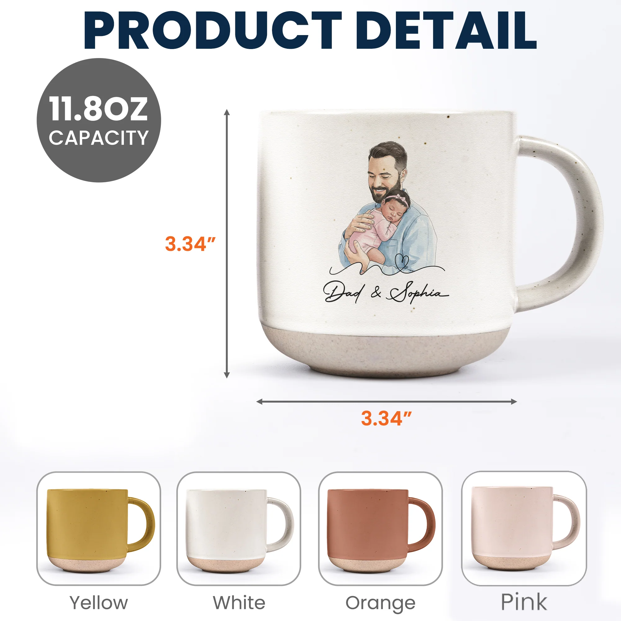 Custom Photo Watercolor Art Father's Day Gift For New Dad, Husband - Personalized Pottery Mug - Image 8