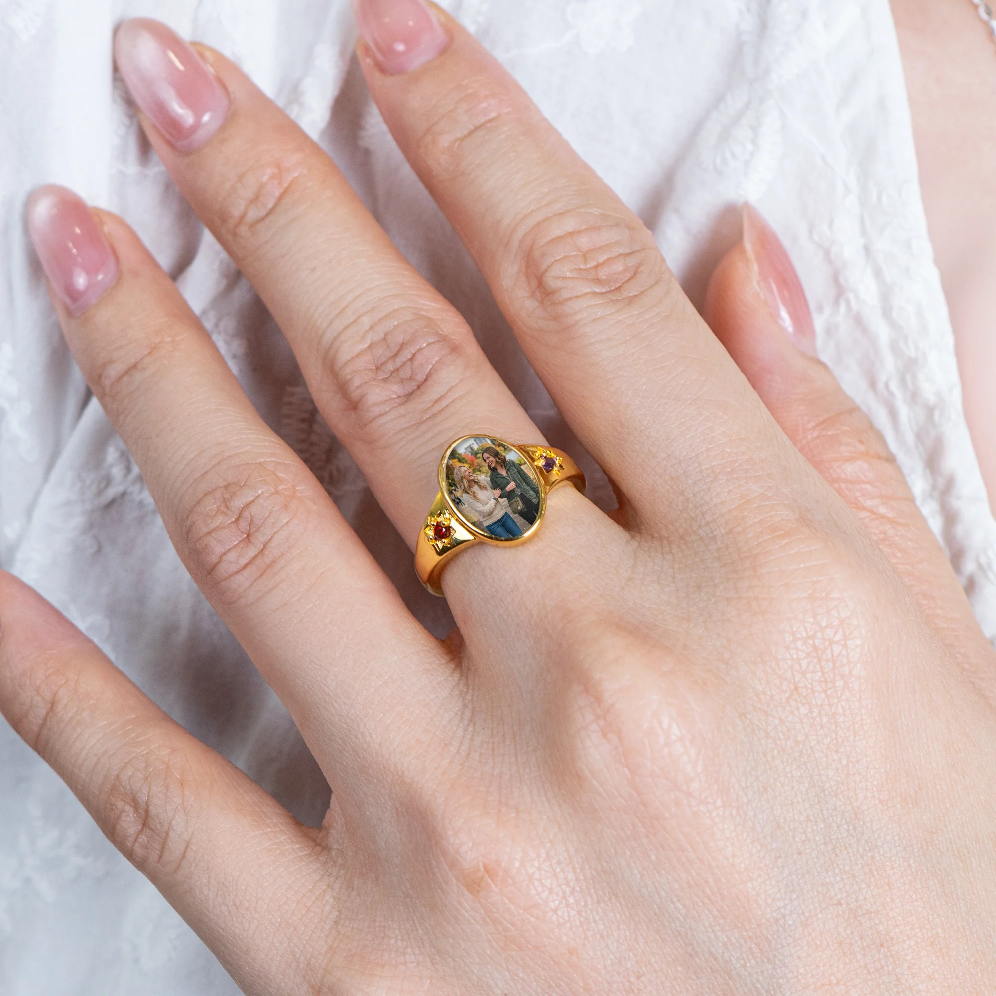 Custom Photo With Birthstones Ring Gift For Best Friend, Sister - Personalized Ring - Image 5