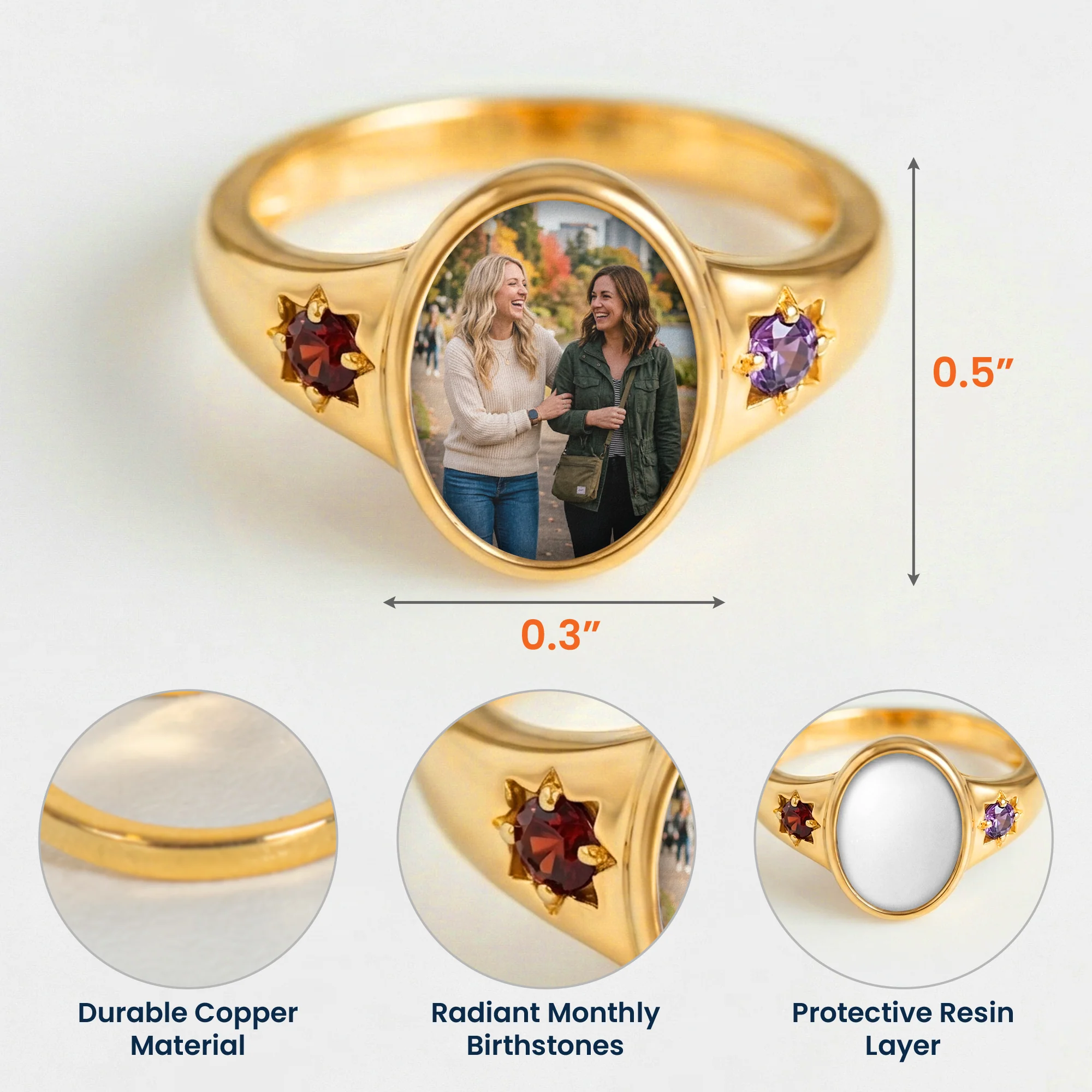 Custom Photo With Birthstones Ring Gift For Best Friend, Sister - Personalized Ring - Image 8