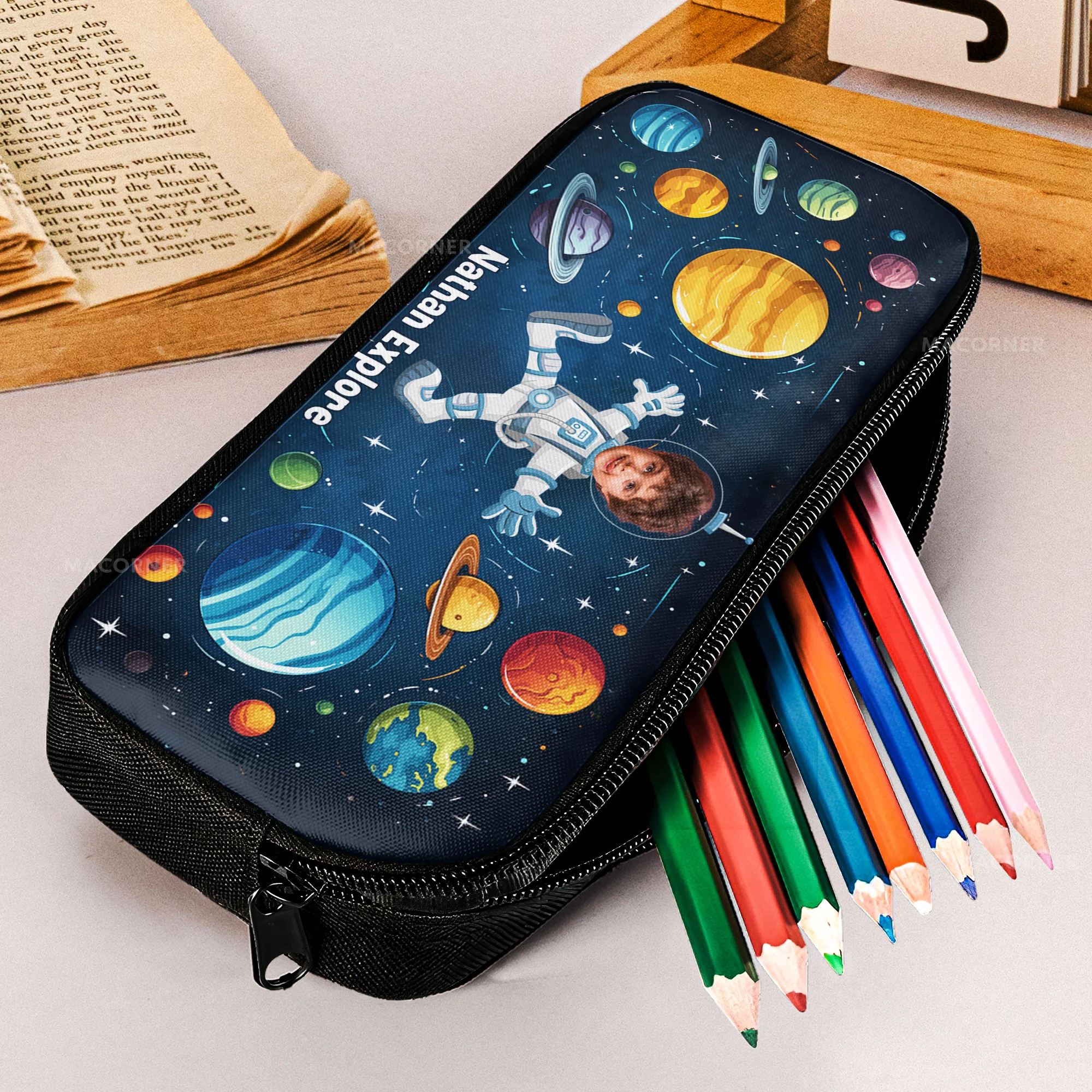 Custom Photo With Explore The Universe As Astronaut - Personalized Photo Pencil Case - Image 4