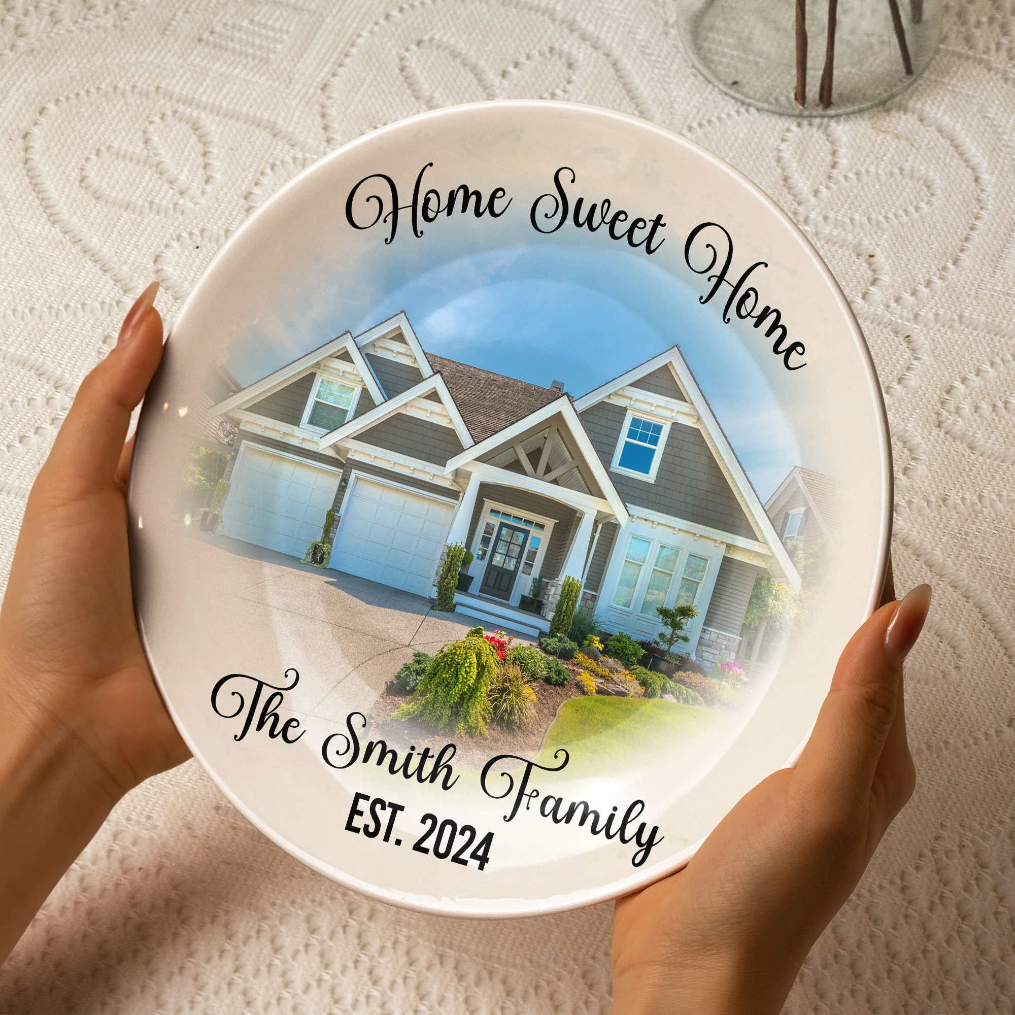 Custom Photo With Home Sweet Home - Personalized Photo Ceramic Plate - Image 4