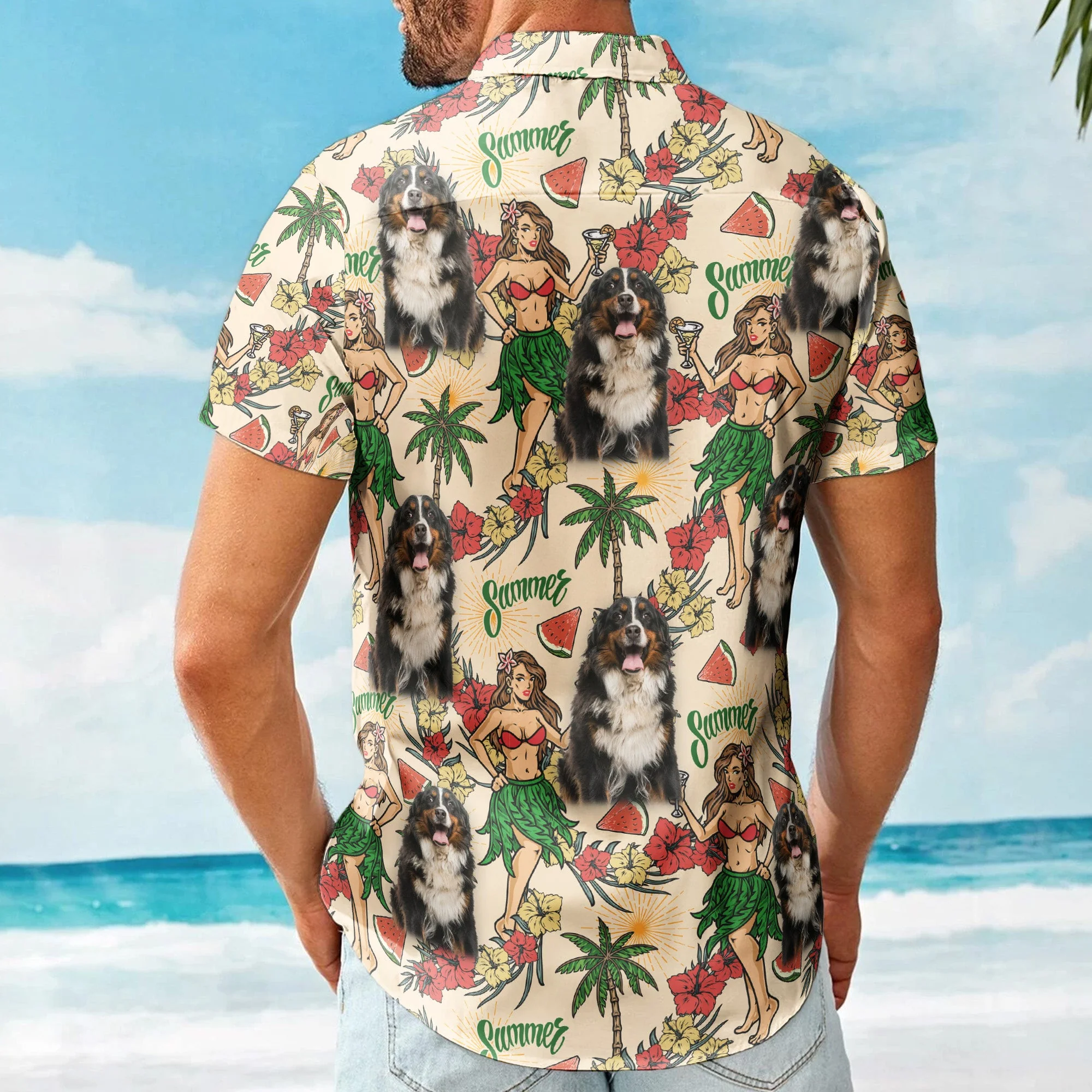 Custom Photo With Hula Girl Tropical Pattern Hawaiian Shirt - Custom Photo Hawaiian Shirts - Image 4