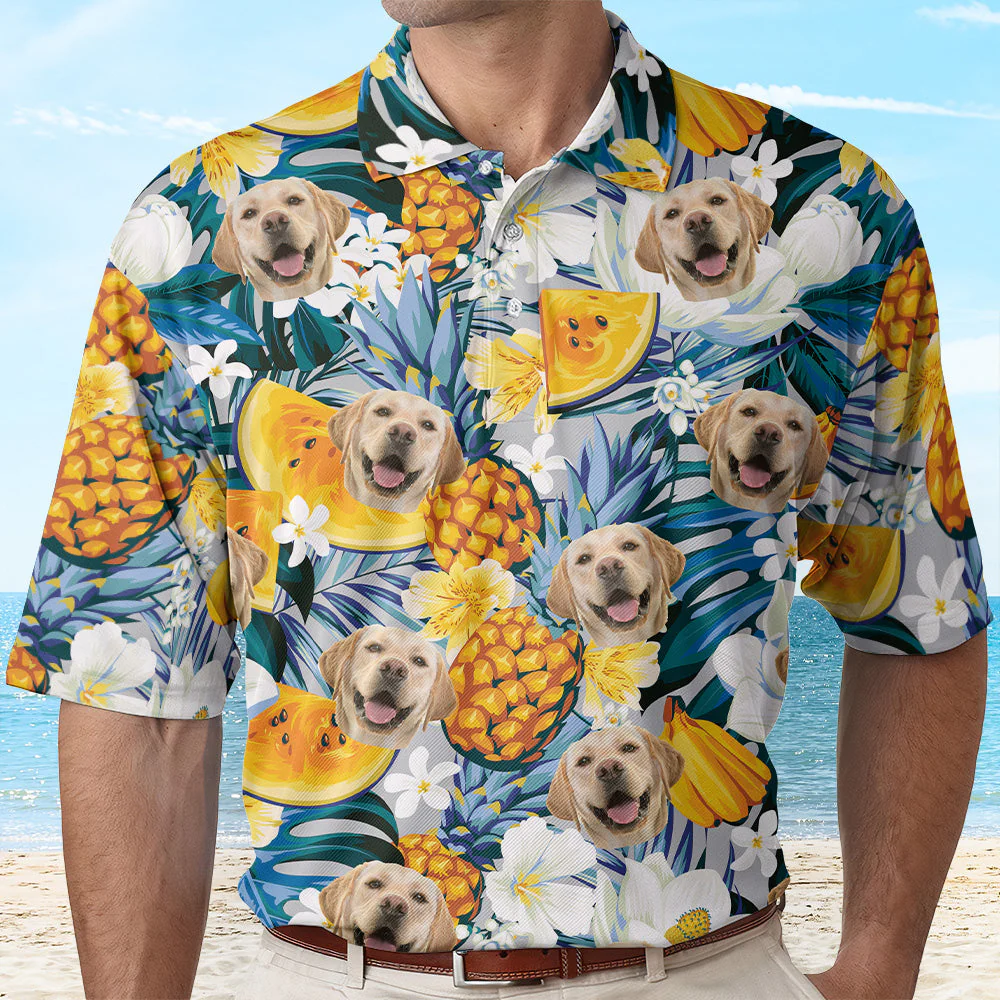 Custom Polo Shirt With Funny Face Hawaiian Pattern - Personalized Photo Polo Shirt - Image 2