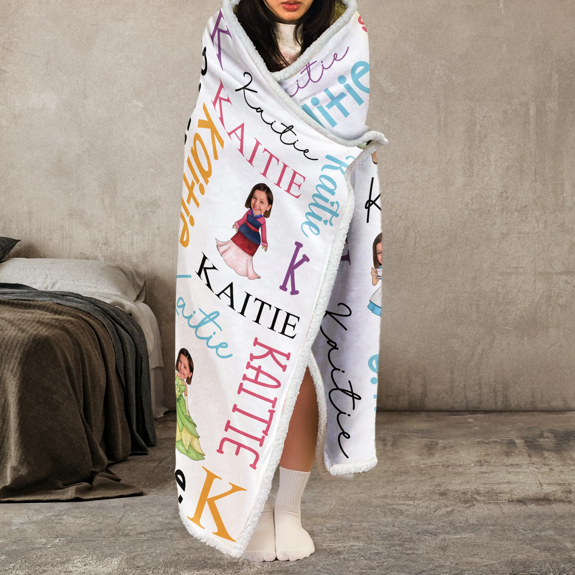 Custom Princess Prince Kid Face - Personalized Photo Wearable Blanket Hoodie - Image 4