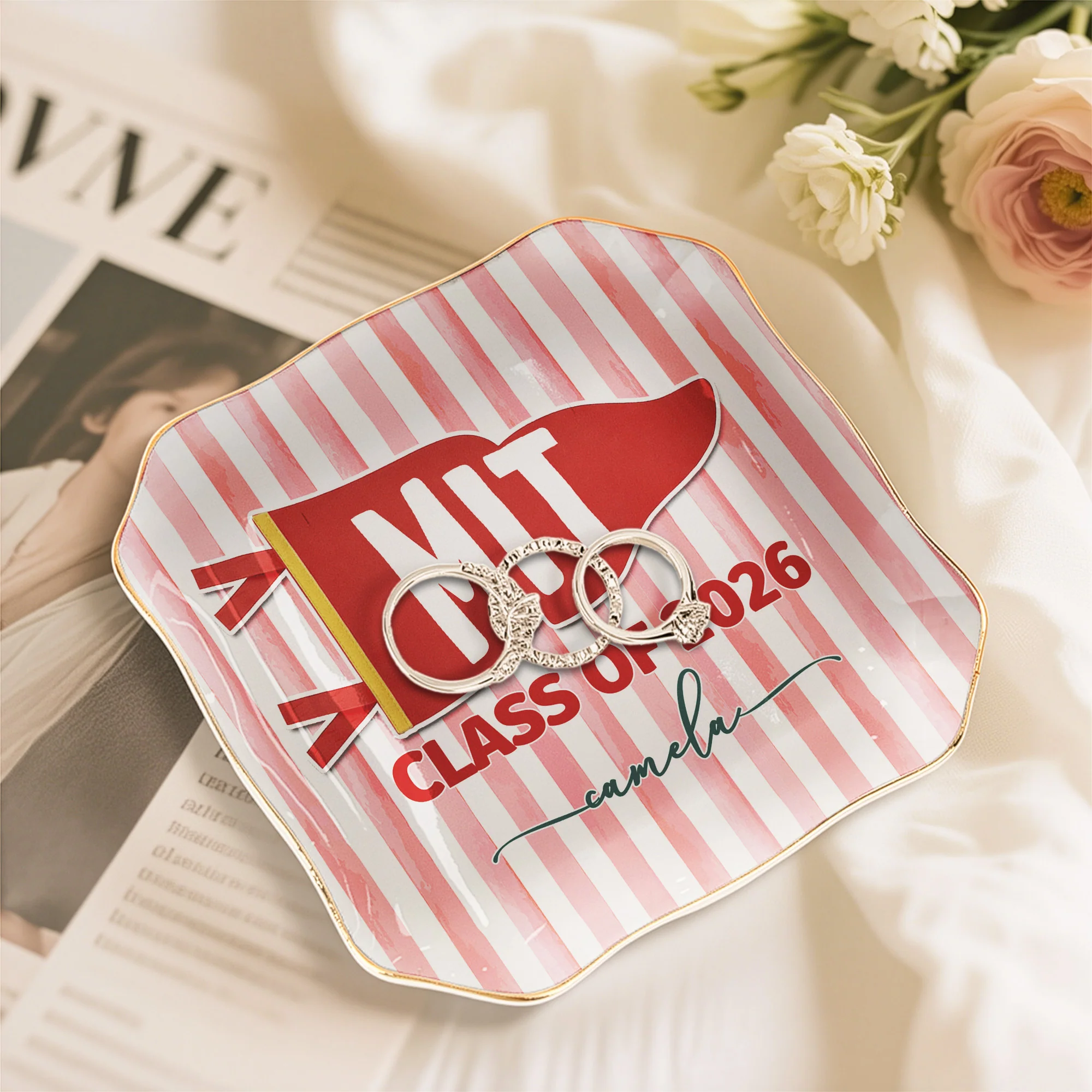Custom School Pennant Flag - Personalized Jewelry Dish - Image 6