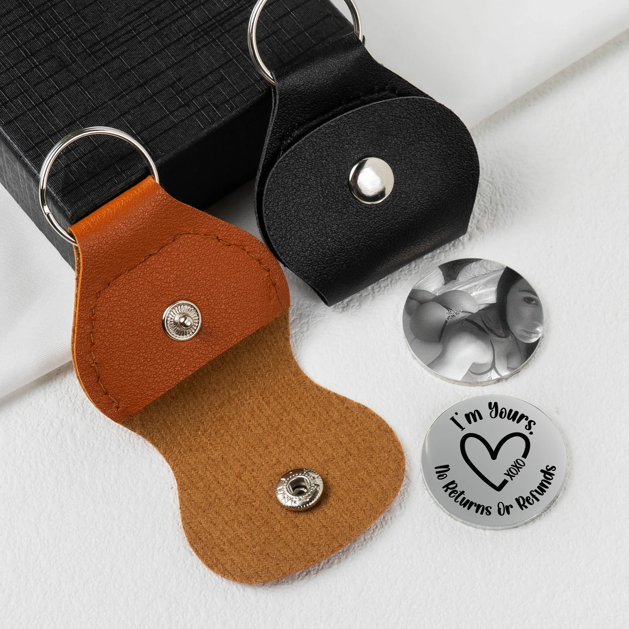Custom Spicy Photo & Message For Him, Husband, Boyfriend - Personalized Leather Photo Pocket Hug - Image 2