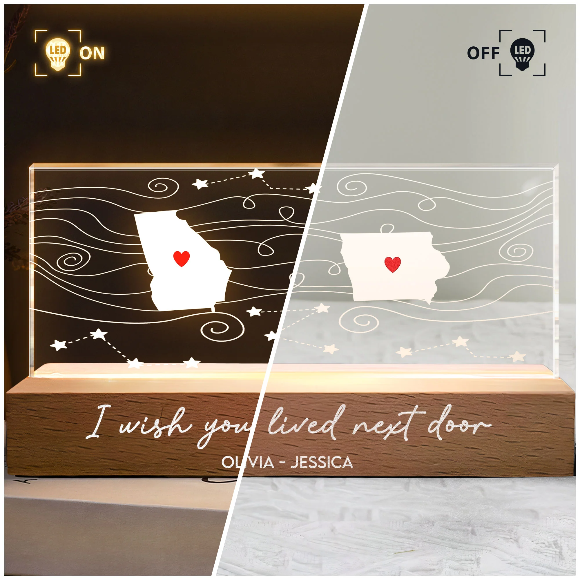 Custom States I Wish You Lived Next Door - Personalized LED Night Light - Image 3