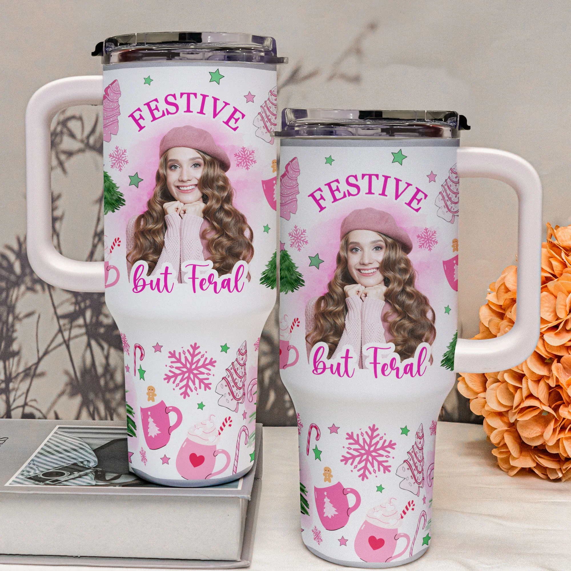 Custom Tumbler For Girls Festive But Feral - Personalized Photo 40oz Tumbler With Straw - Image 2