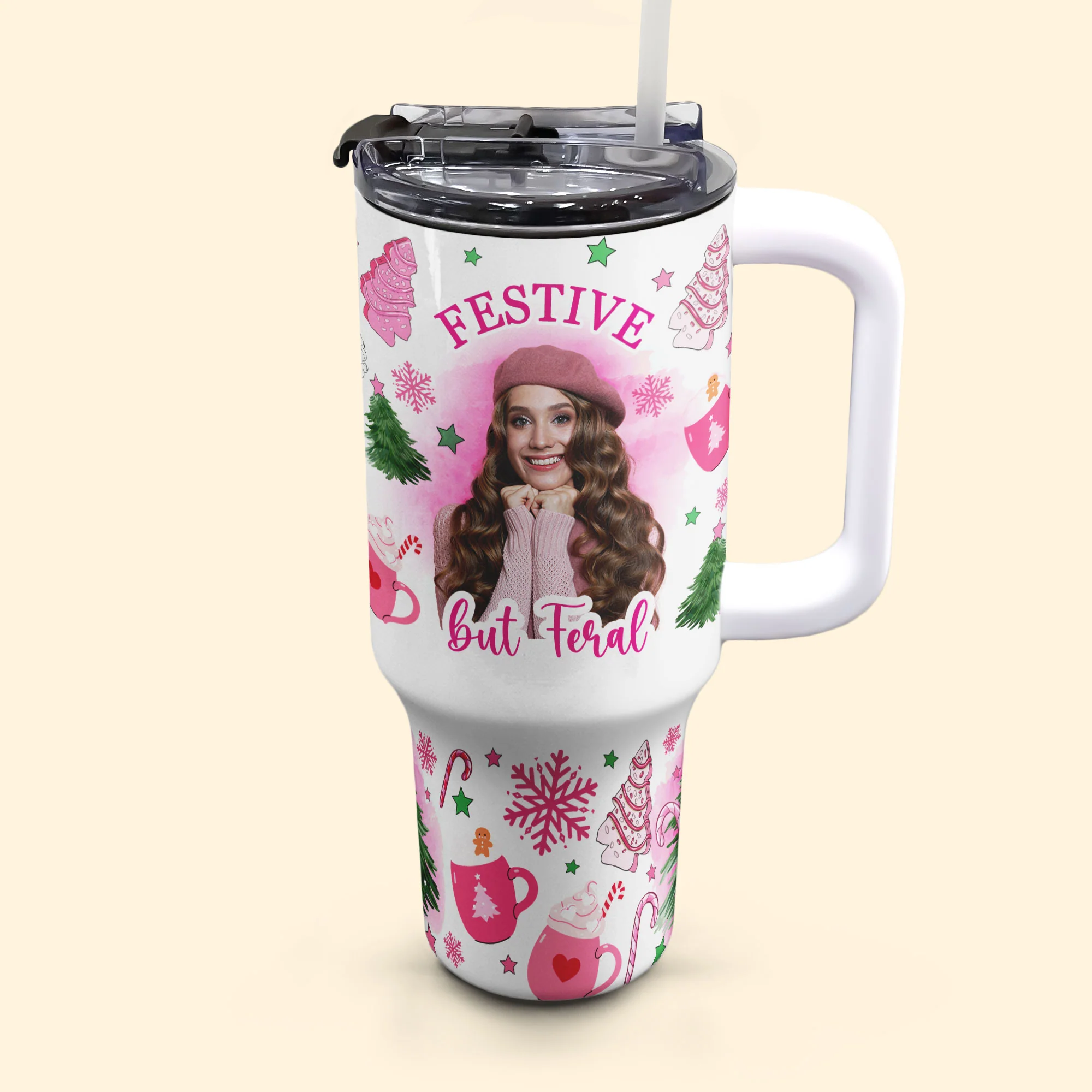 Custom Tumbler For Girls Festive But Feral - Personalized Photo 40oz Tumbler With Straw - Image 4