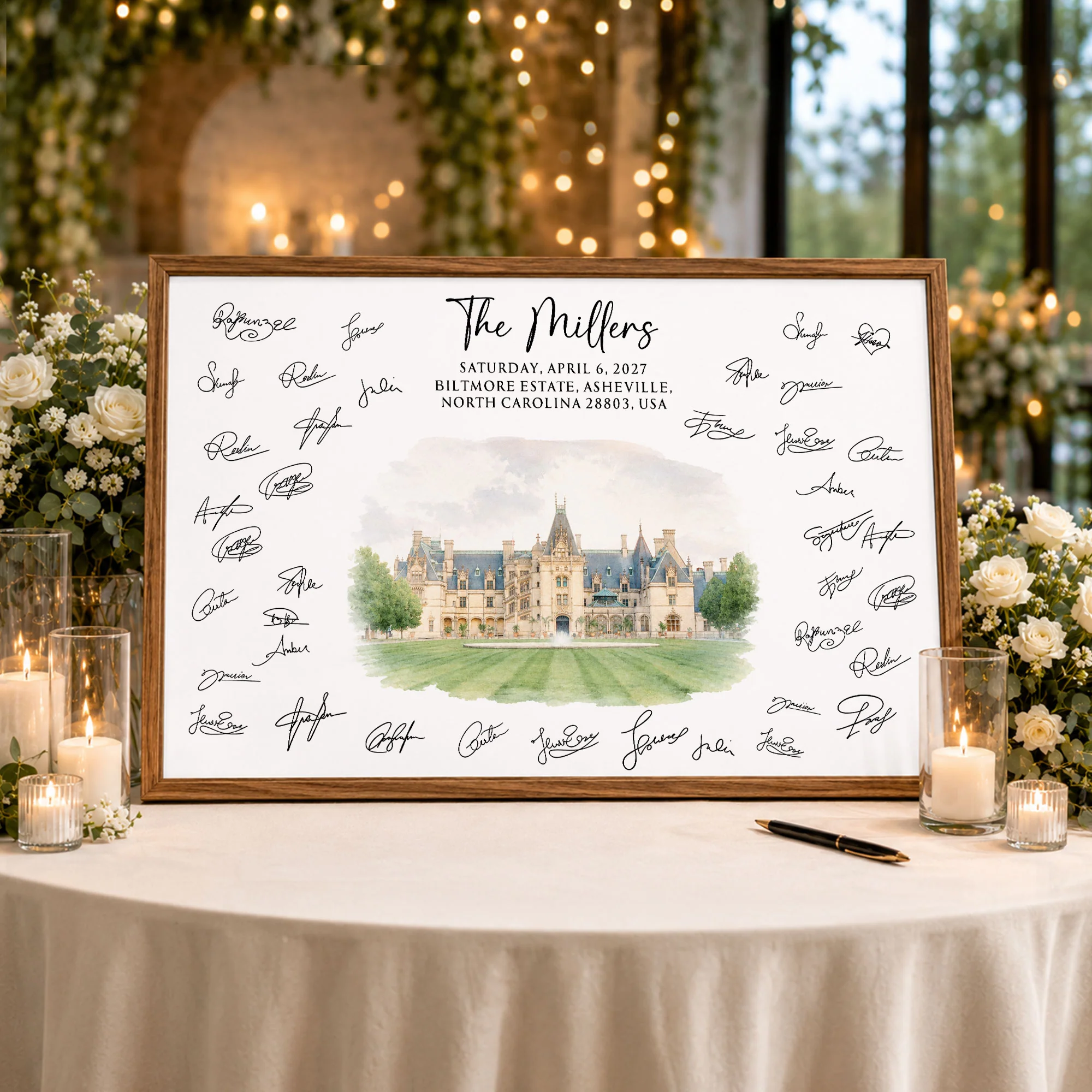 Custom Venue Watercolor Wedding Guest Book Sign Illustration - Personalized Poster - Image 2