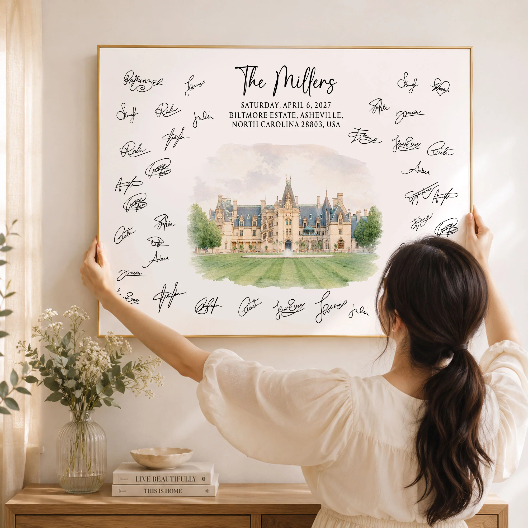 Custom Venue Watercolor Wedding Guest Book Sign Illustration - Personalized Poster - Image 5