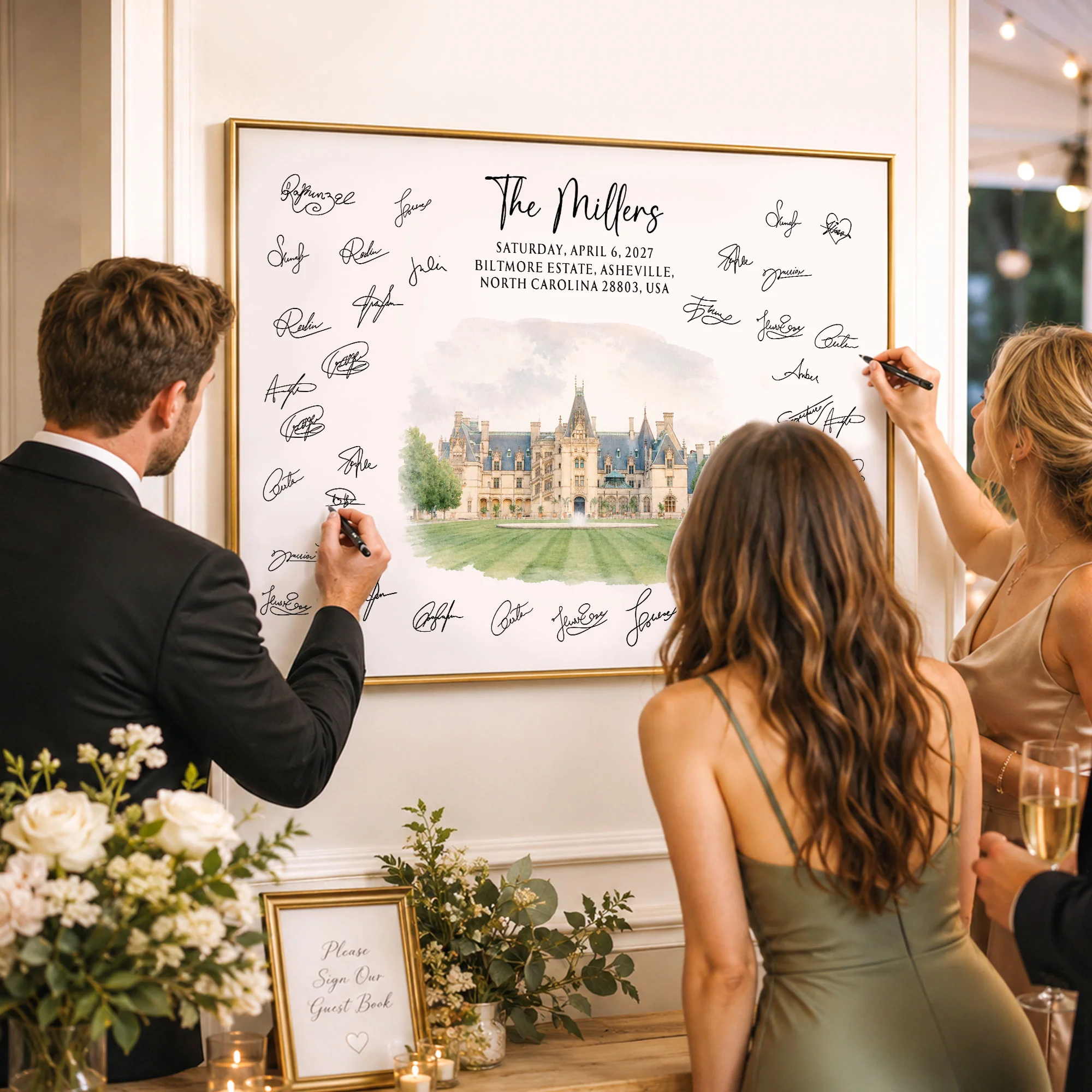 Custom Venue Watercolor Wedding Guest Book Sign Illustration - Personalized Poster - Image 6