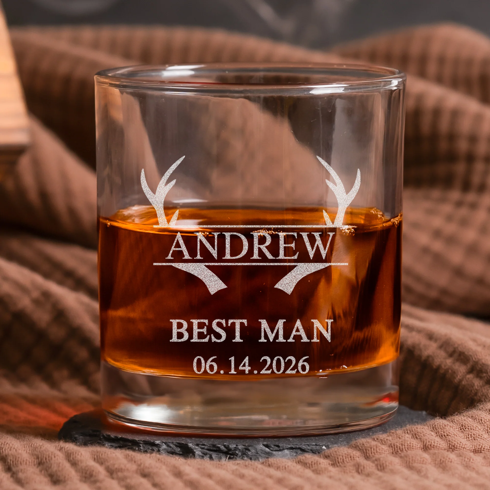 Custom Vintage Initial Name & Date For Best Man, Groomsman, Groomsmen, Groom Wedding Gifts - Personalized Whiskey Glass - Image 2