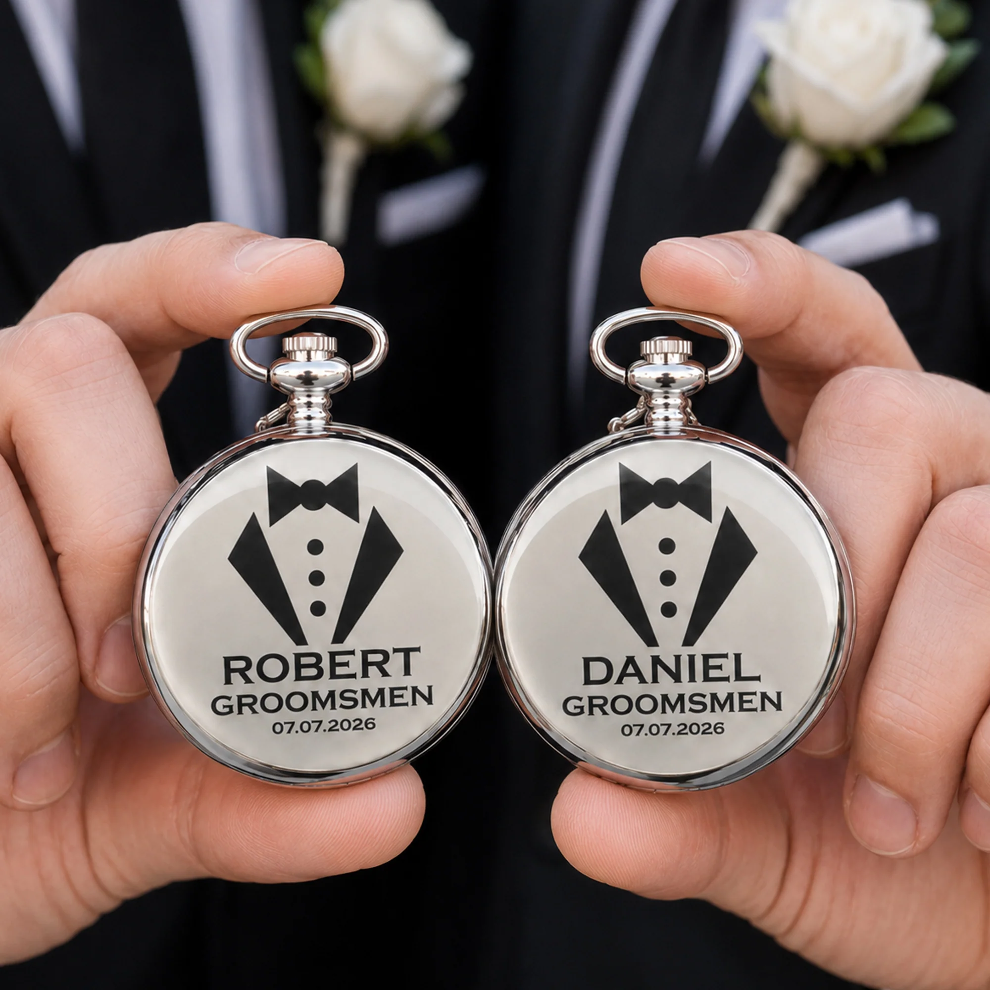 Custom Vintage Initial Name & Date For Best Man, Groomsmen, Groom Wedding Gifts - Personalized Pocket Watch