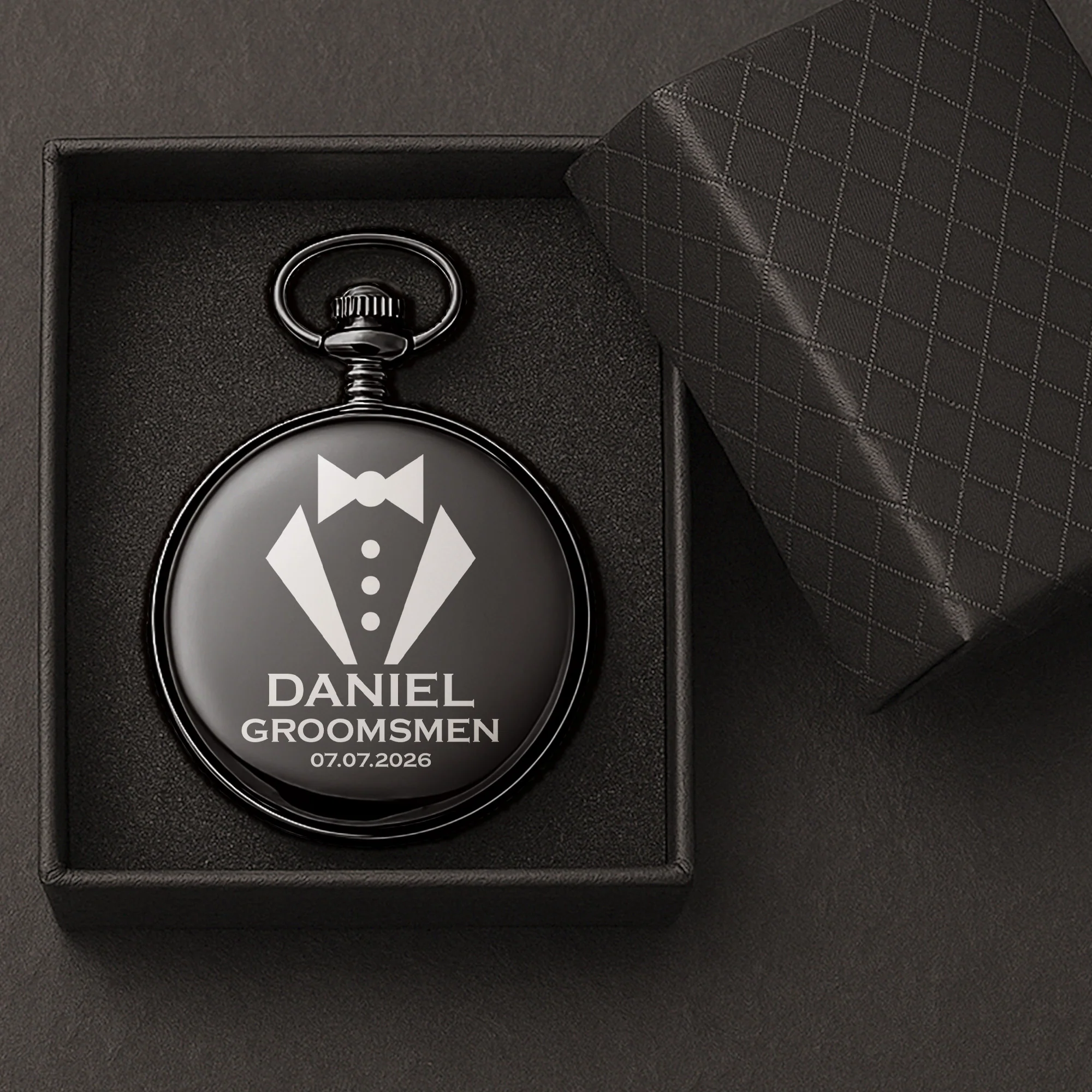 Custom Vintage Initial Name & Date For Best Man, Groomsmen, Groom Wedding Gifts - Personalized Pocket Watch - Image 3