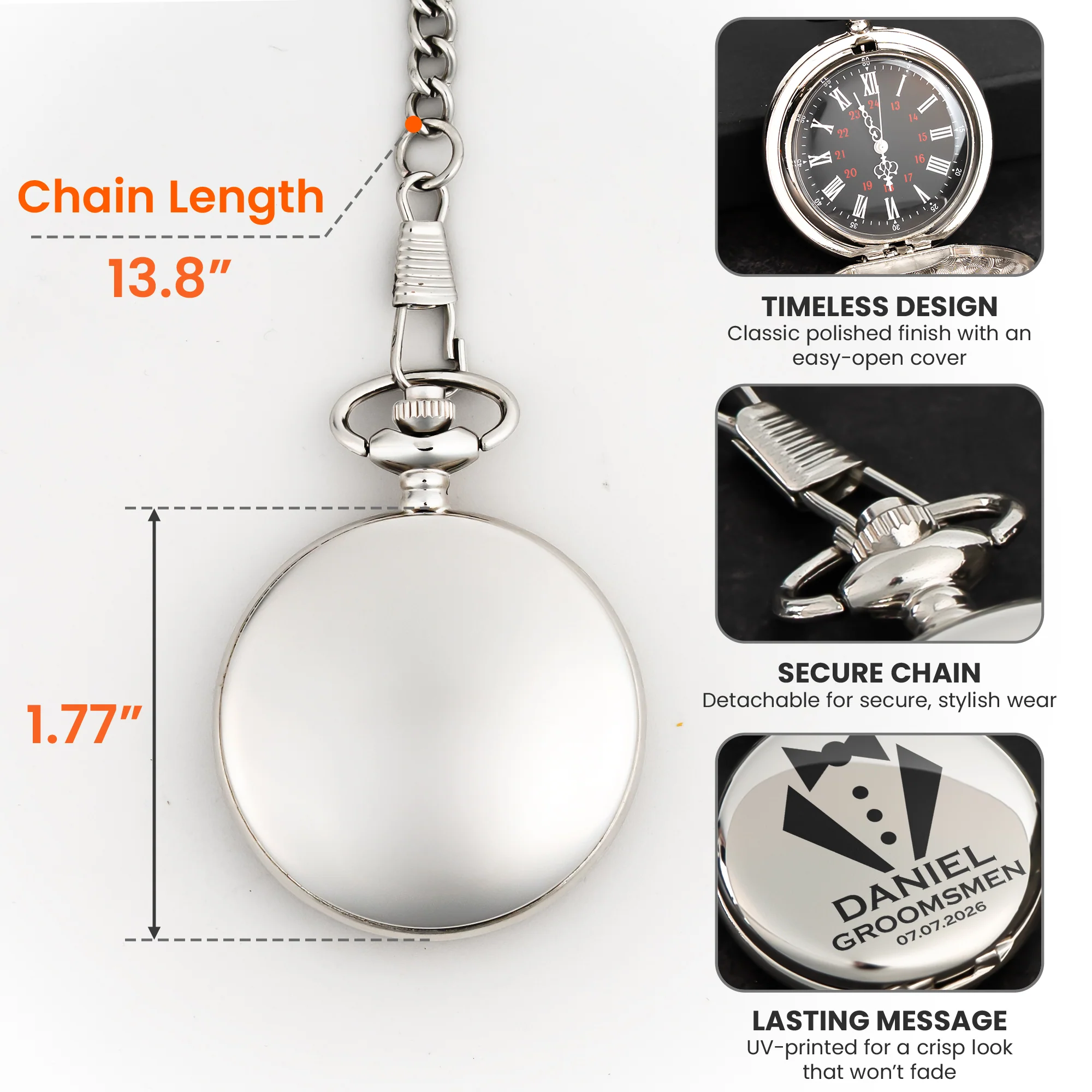 Custom Vintage Initial Name & Date For Best Man, Groomsmen, Groom Wedding Gifts - Personalized Pocket Watch - Image 8