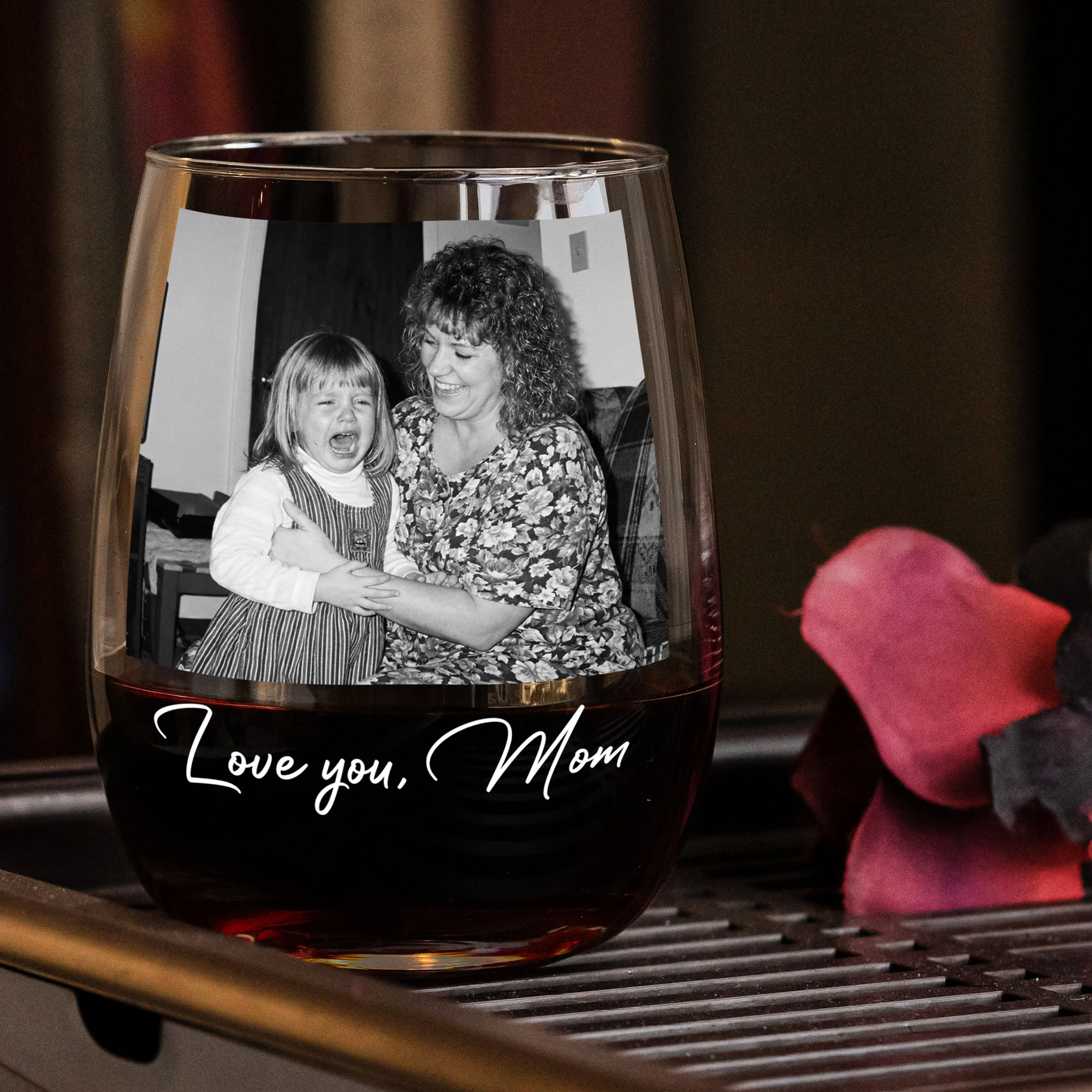 Custom Vintage Photo Mom And Children - Thank You Gifts For Mom - Personalized Wine Glass - Image 2