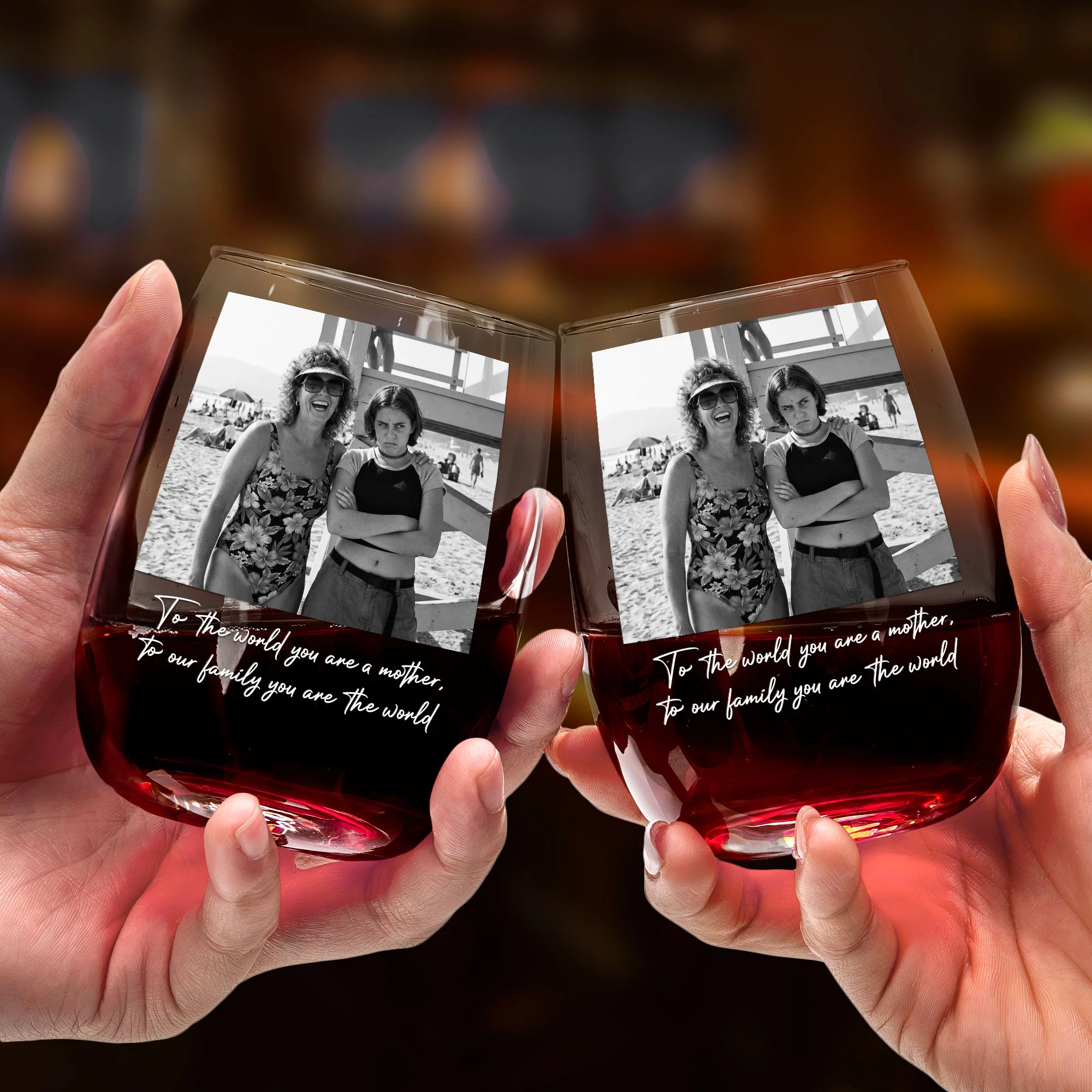 Custom Vintage Photo Mom And Children - Thank You Gifts For Mom - Personalized Wine Glass - Image 4
