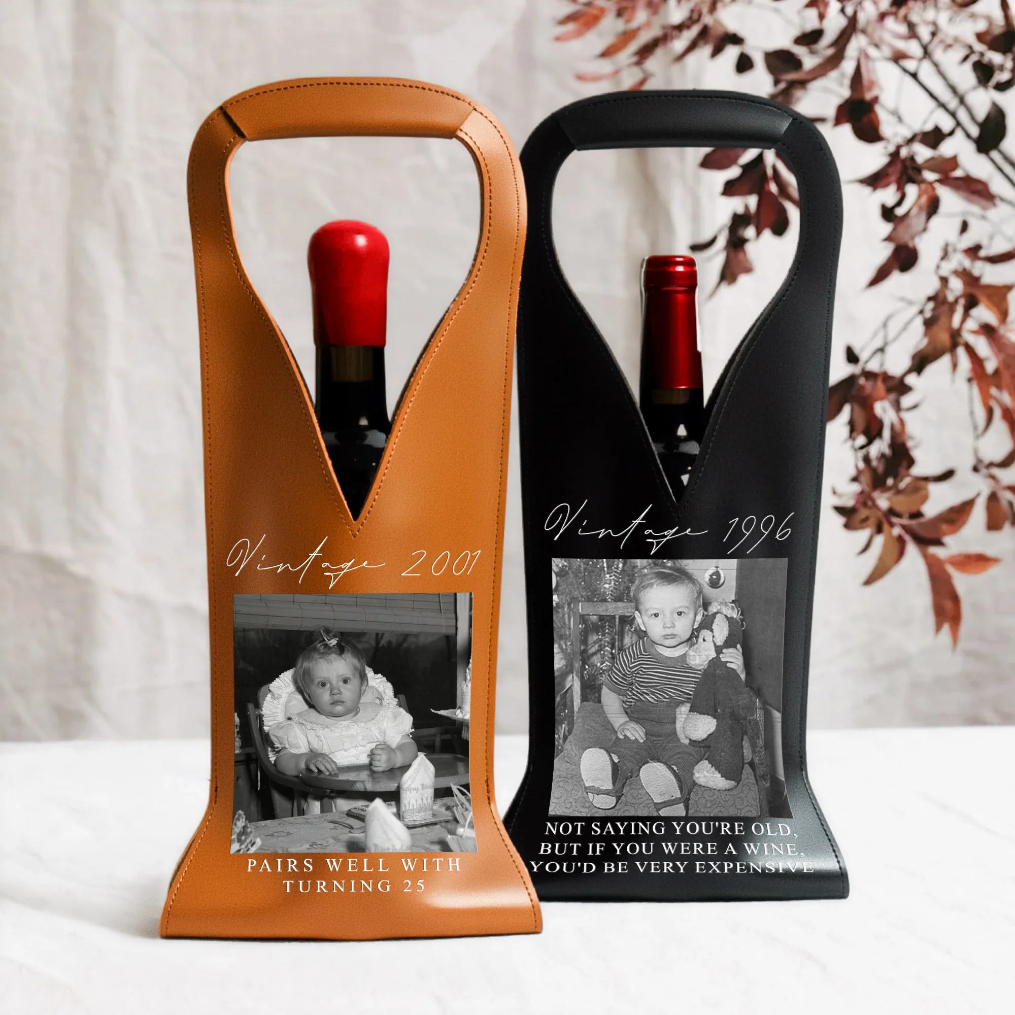Custom Vintage Photo Trend Birthday Gift For Her, Him, Friends, Family - Personalized Leather Wine Bag - Image 2