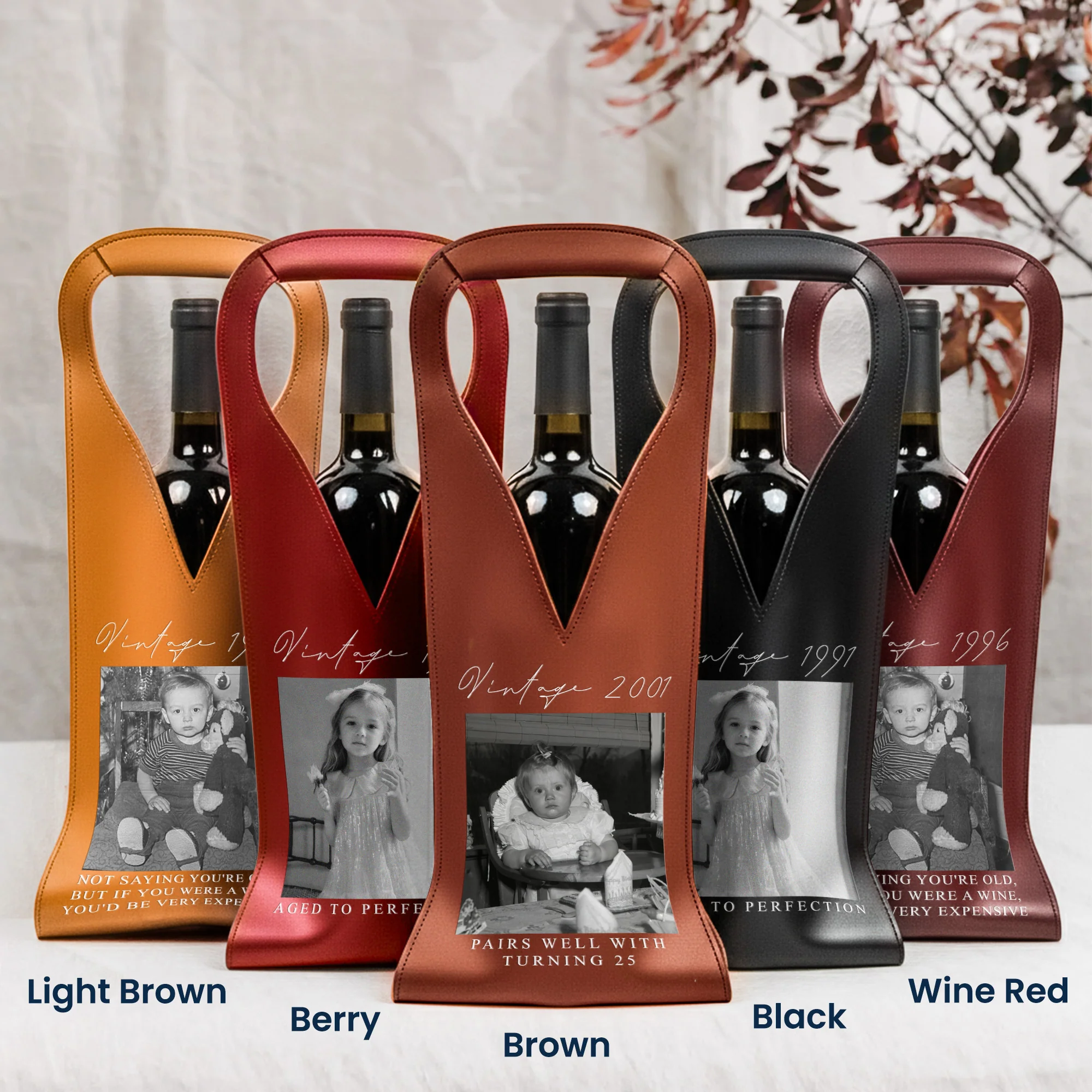Custom Vintage Photo Trend Birthday Gift For Her, Him, Friends, Family - Personalized Leather Wine Bag - Image 4