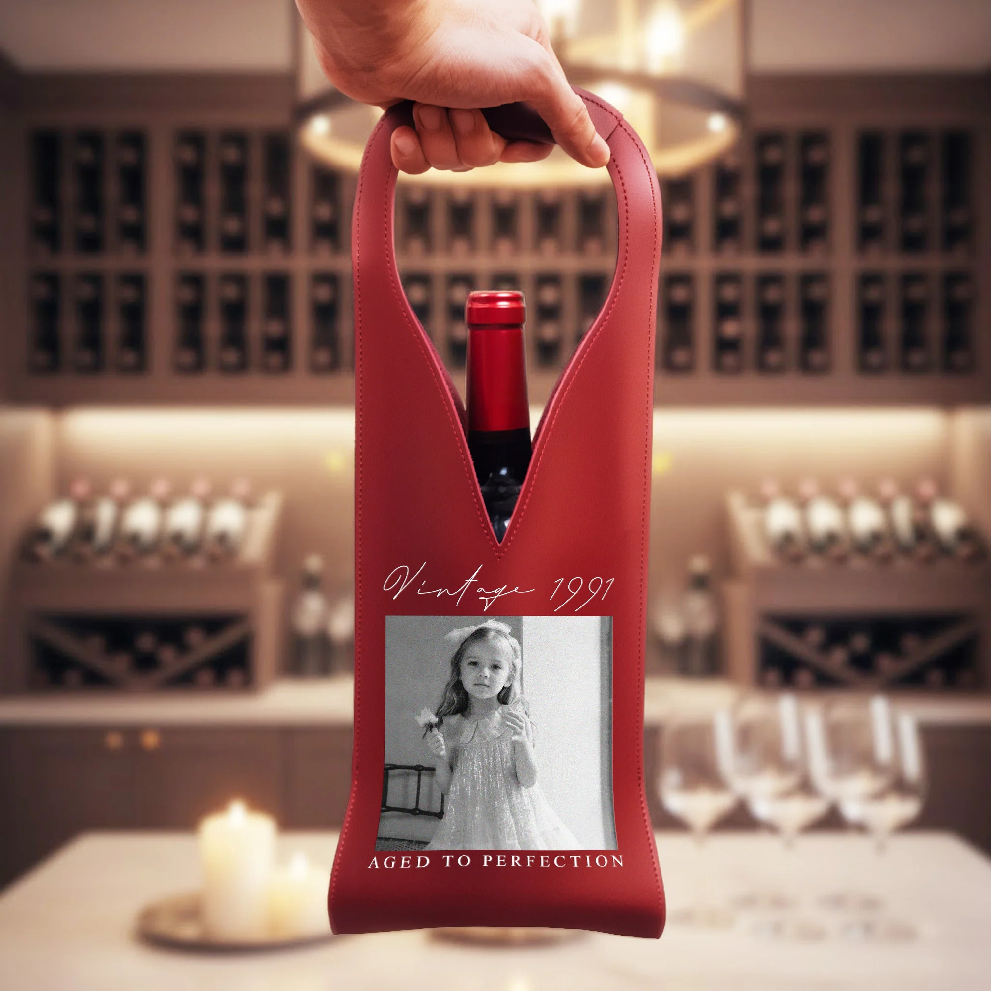 Custom Vintage Photo Trend Birthday Gift For Her, Him, Friends, Family - Personalized Leather Wine Bag - Image 5