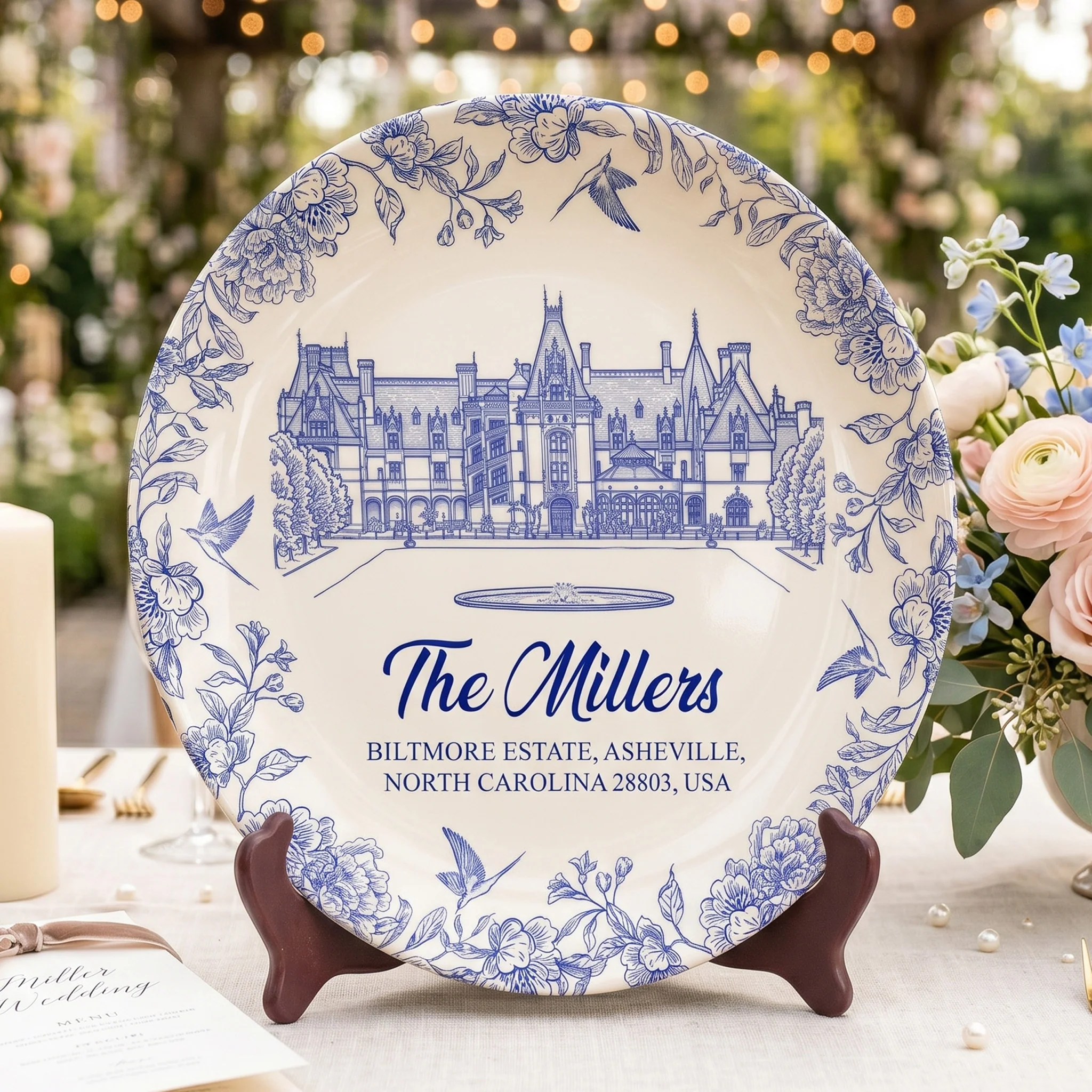 Custom Wedding Venue Photo, Toile Illustrated Venue Decor - Wedding Gifts For Couples - Personalized Ceramic Plate - Image 2