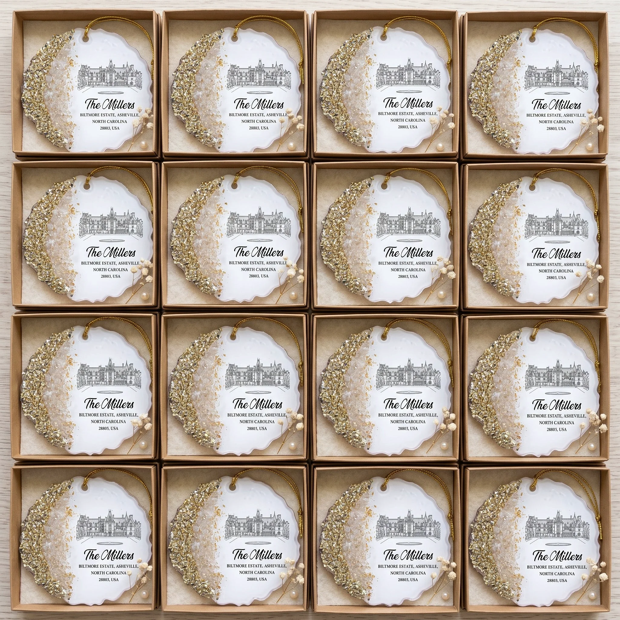 Custom Wedding Venue Photo, Toile Illustrated Venue Favors Guest Gifts - Personalized Resin Ornament - Image 2