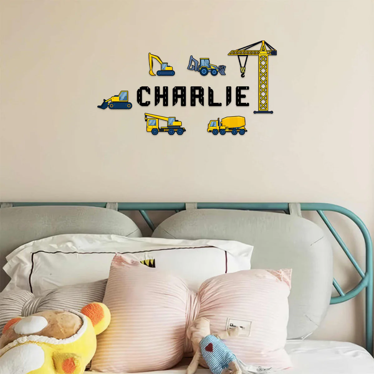 Customizing Kid Name With Construction Trucks Wall Decals - Personalized Decal - Image 4