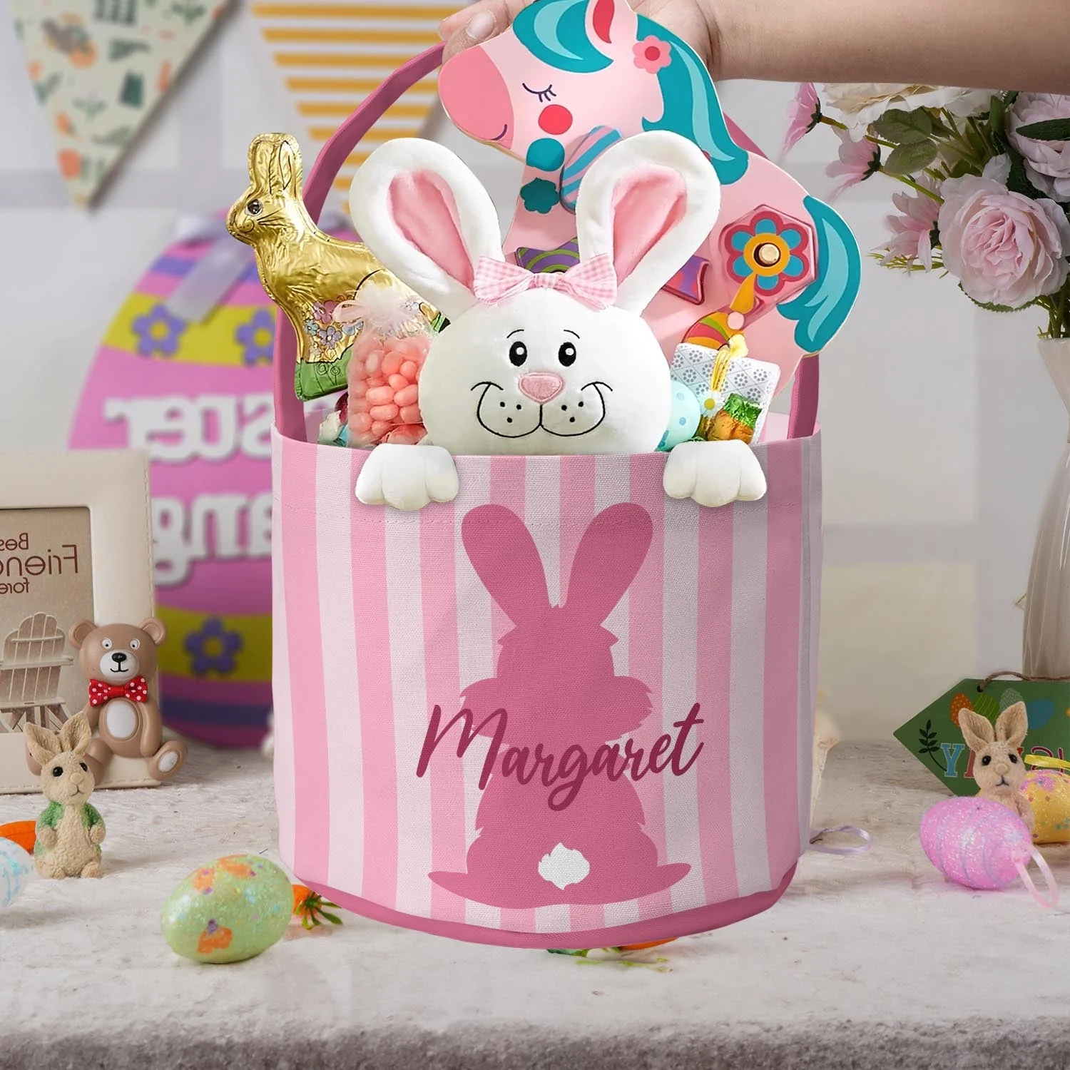 Customizing Kid's Name With Easter Bunny - Personalized Easter Basket - Image 2