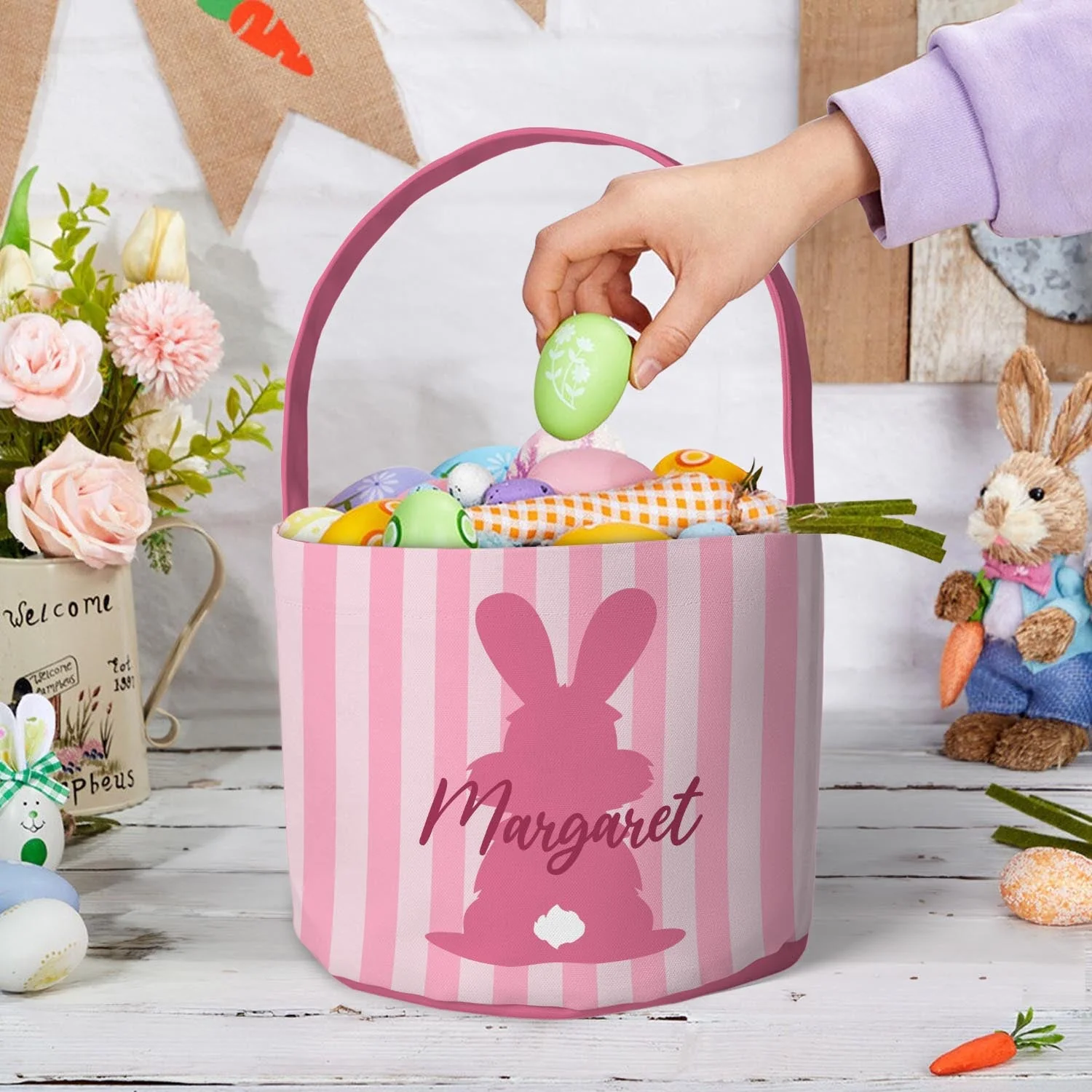 Customizing Kid's Name With Easter Bunny - Personalized Easter Basket - Image 3