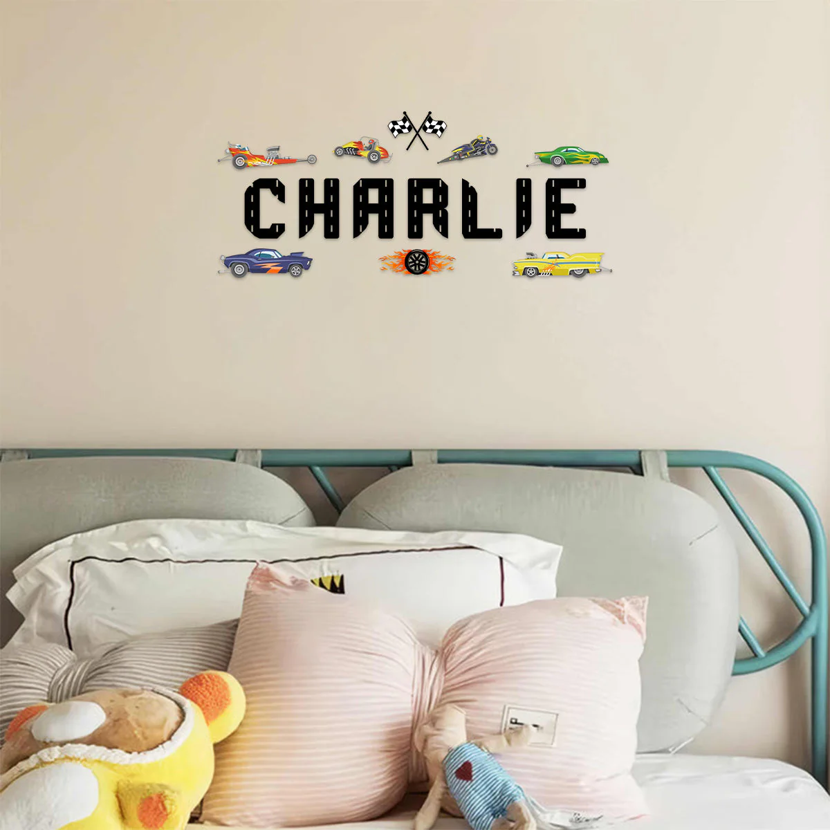 Customizing Name Hot Racing Car And Fire Wheel Wall Decals - Personalized Decal - Image 4