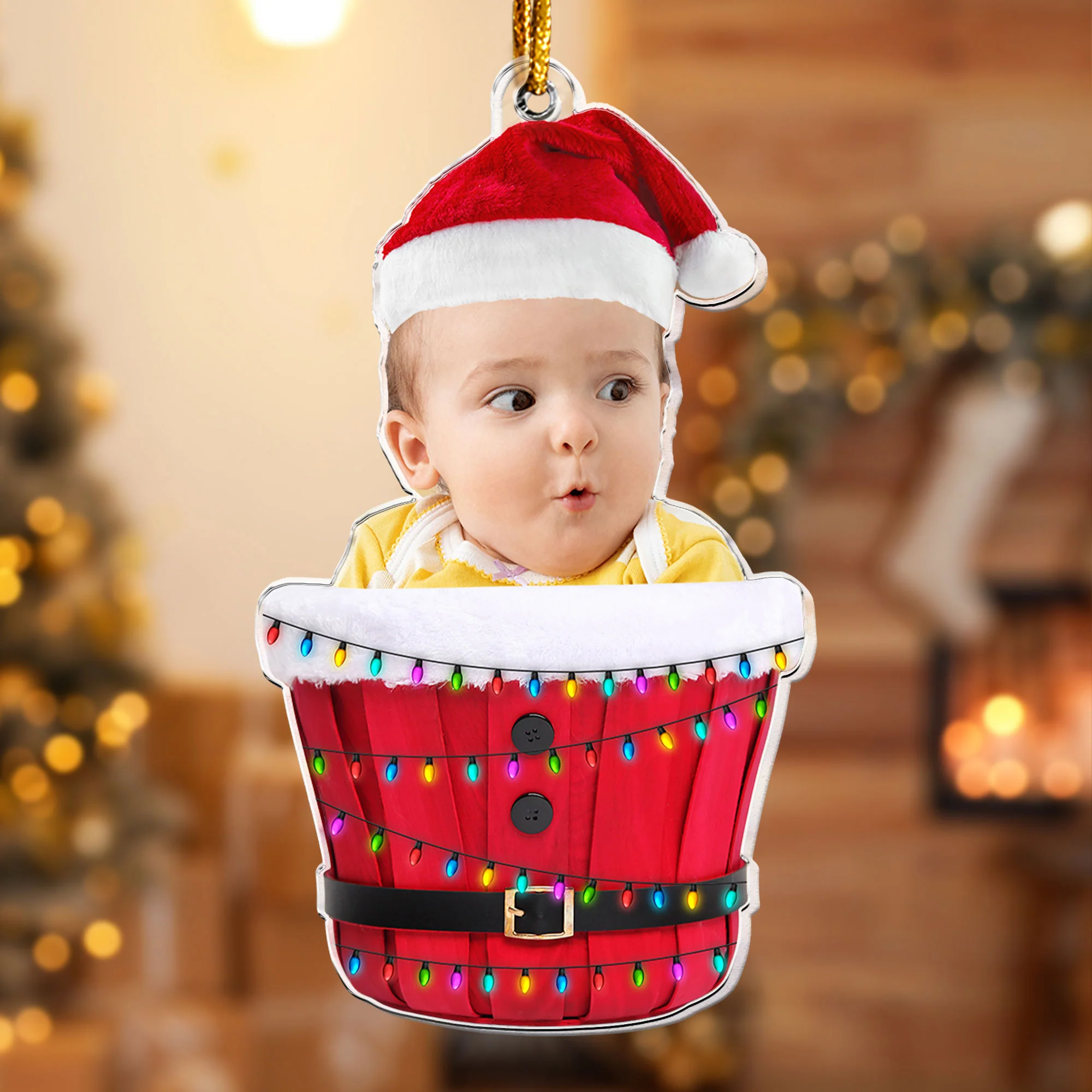 Cute Baby In Bucket - Personalized Acrylic Photo Ornament - Image 4