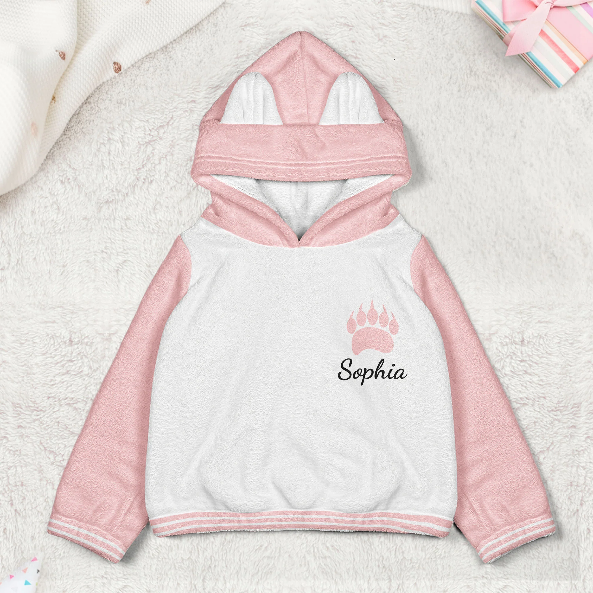 Cute Bears Gift For Son Daughter - Personalized Kid Fleece Hooded Sweatshirt With Ears - Image 2