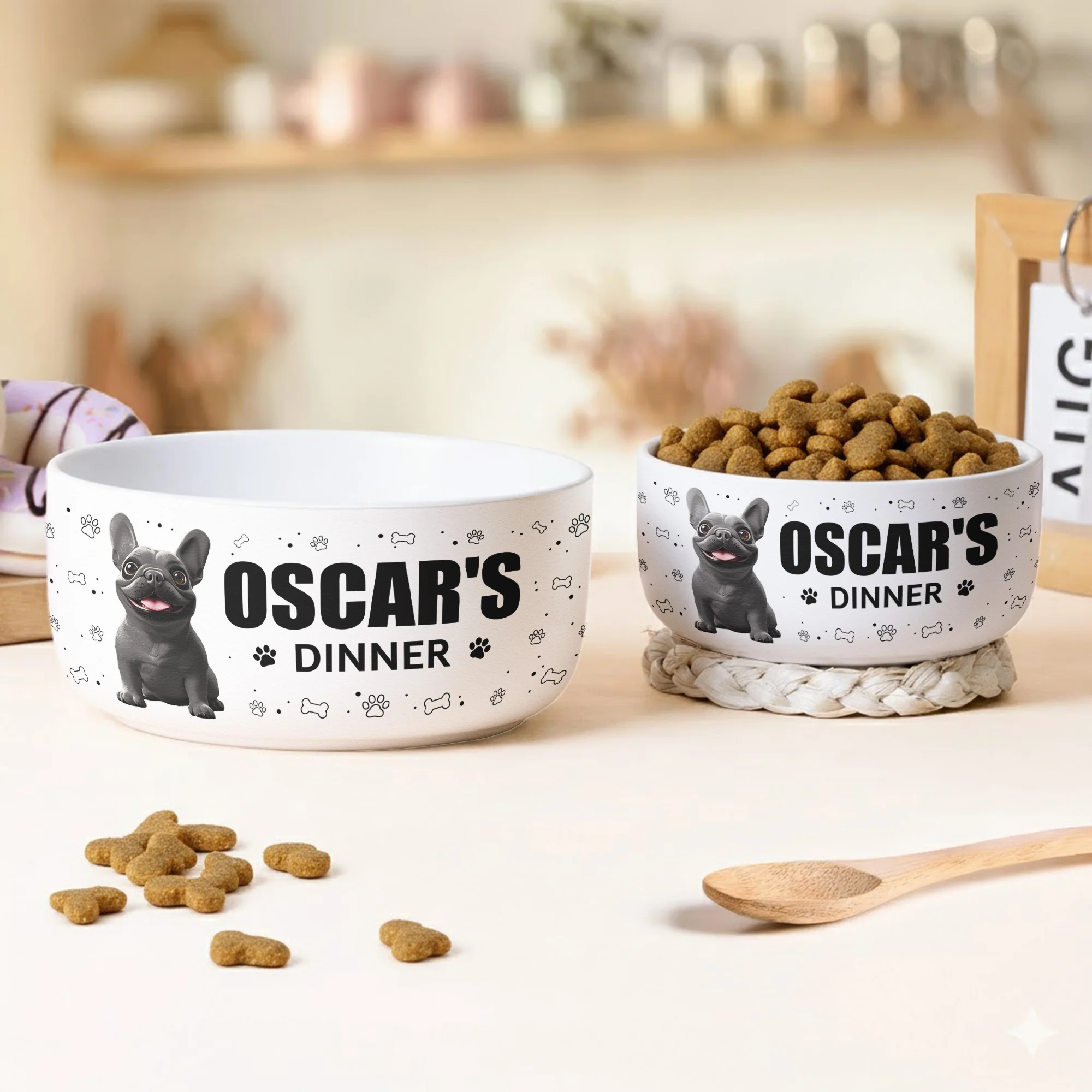 Cute Cartoon Dog's Dinner - Personalized Ceramic Bowl - Image 3