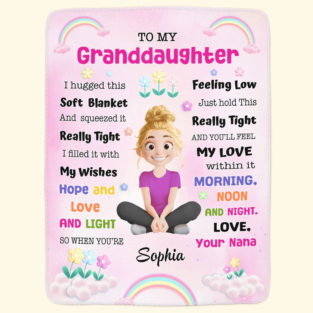 Cute Cartoon Kid Hug This Blanket - Personalized Blanket - Image 2