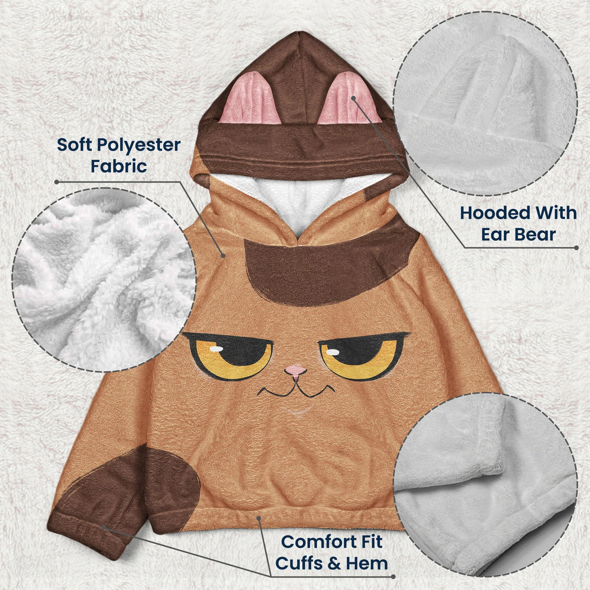 Cute Cat Gift For Daughter - Personalized Kid Fleece Hooded Sweatshirt With Ears - Image 6