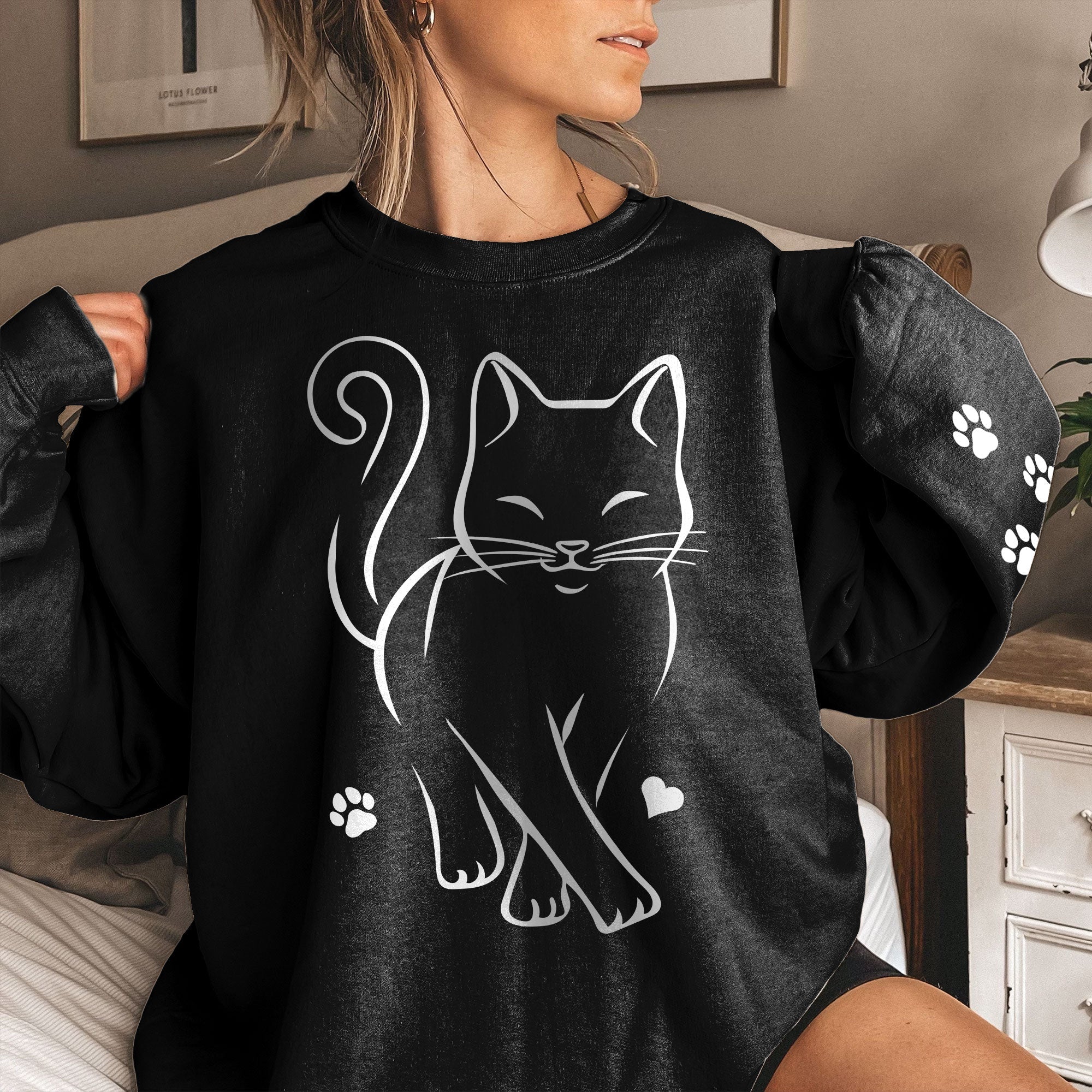Cute Cat With Paw On Sleeve - Sweatshirt - Image 2