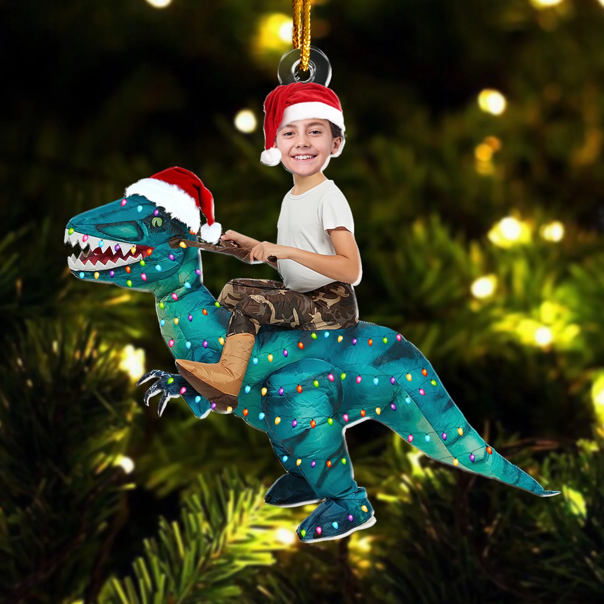 Cute Kid Xmas Dinosaur Unicorn Flamingo Alien - Personalized Kids Photo Ornament - Image 2