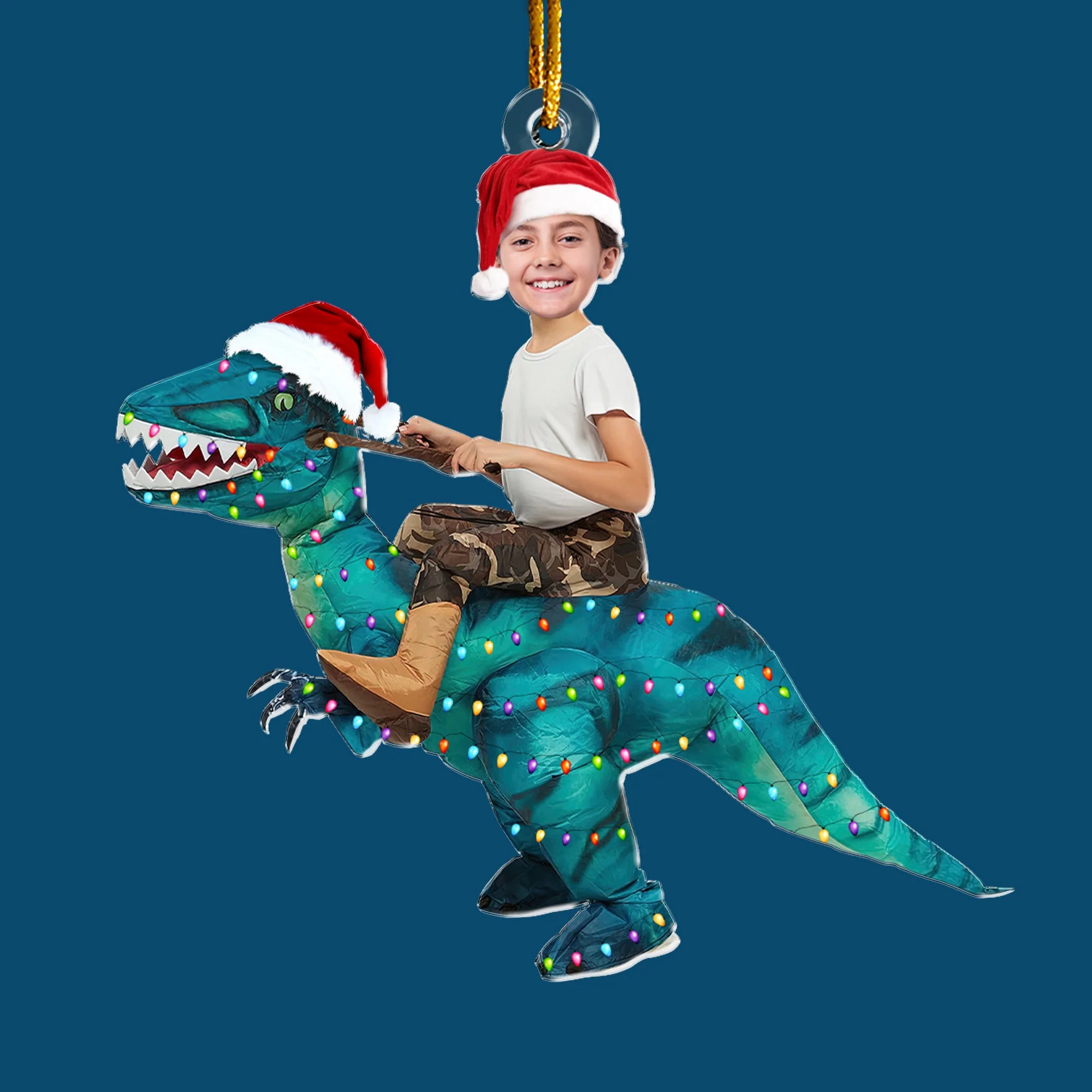 Cute Kid Xmas Dinosaur Unicorn Flamingo Alien - Personalized Kids Photo Ornament - Image 5