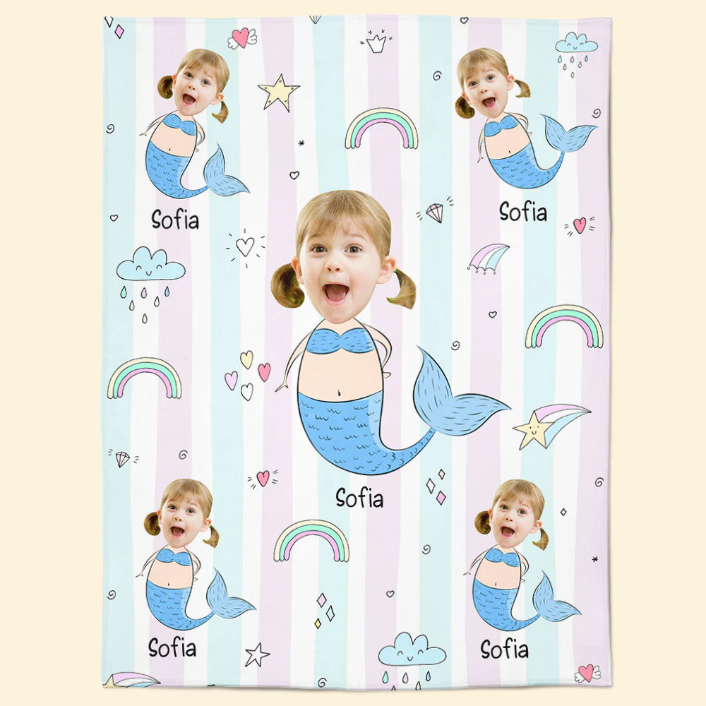 Cute Little Mermaid - Personalized Kid Photo Blanket - Image 9