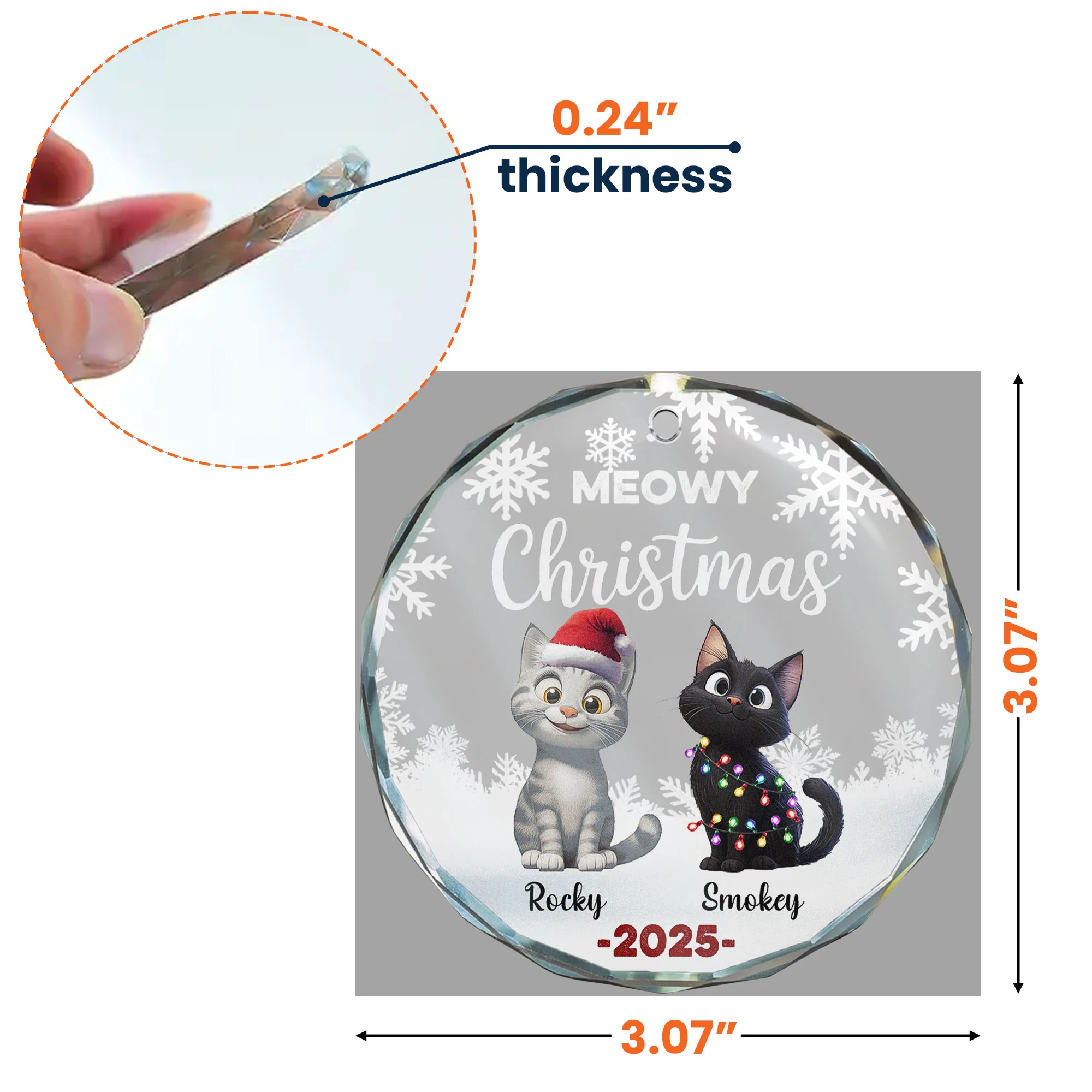 Cute Meowy Christmas - Personalized Glass Ornament - Image 5