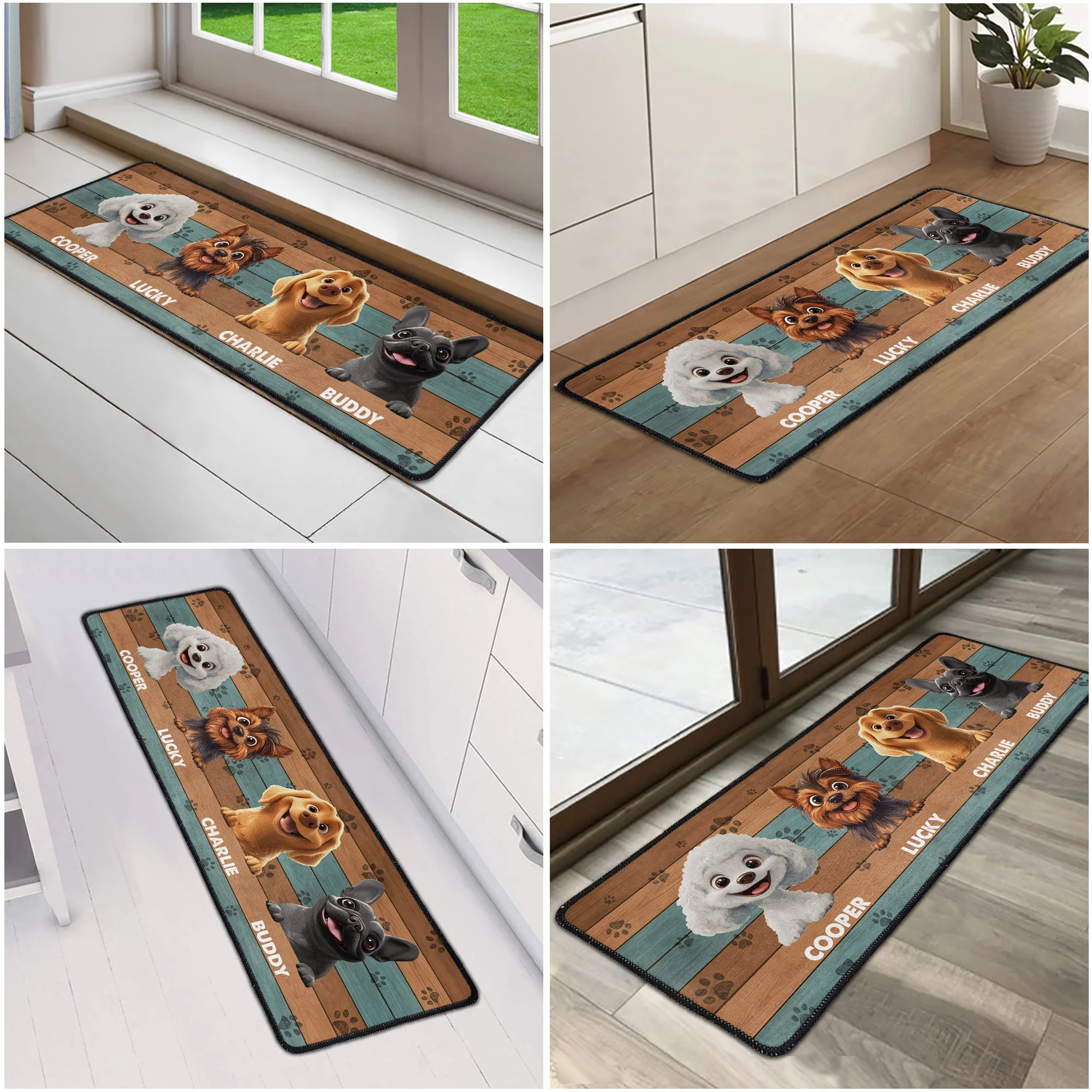 Cute Peeking Dogs Welcome - Personalized Runner Rug - Image 5